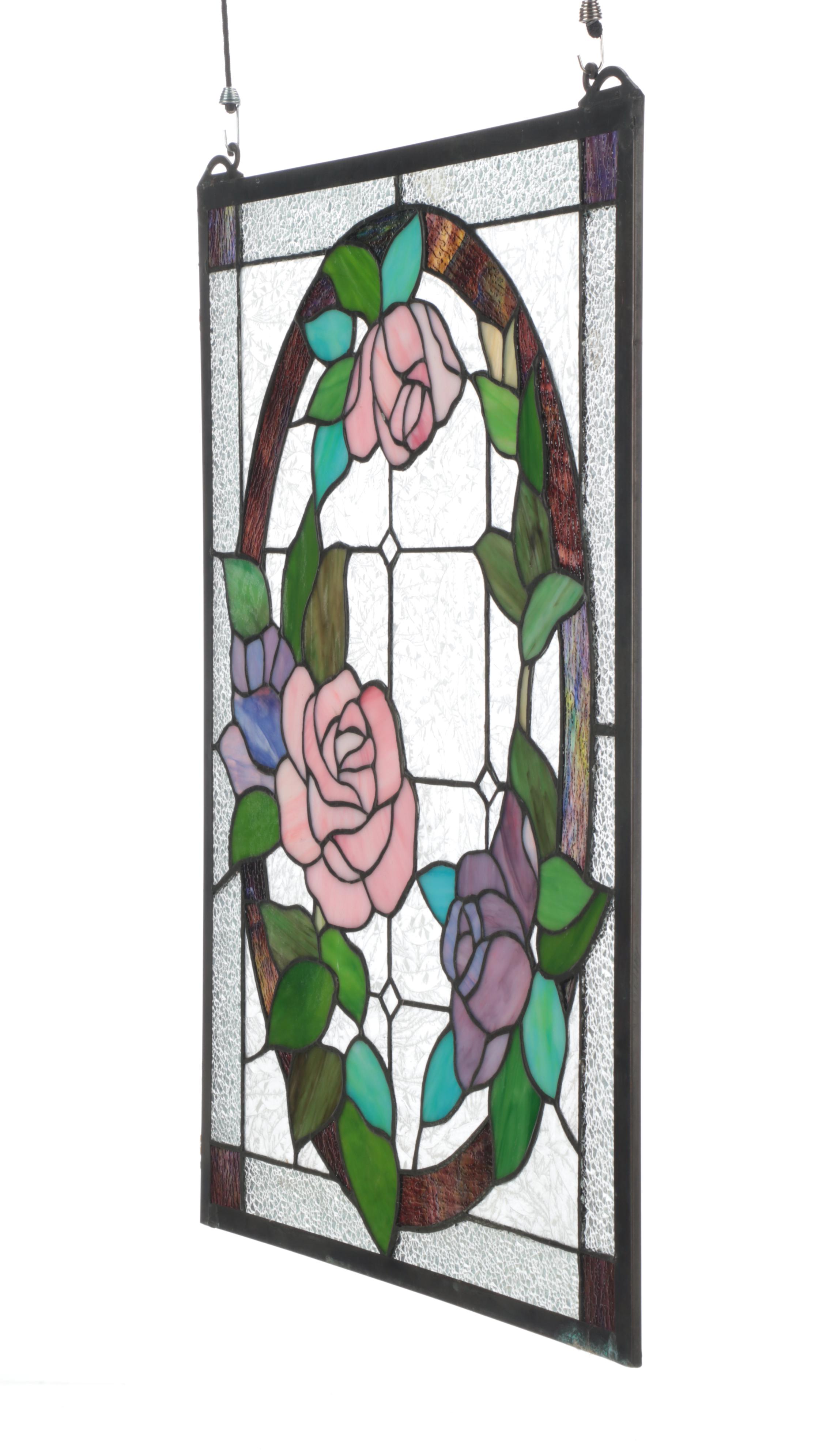 Hand-Crafted Floral Stained Glass Panel