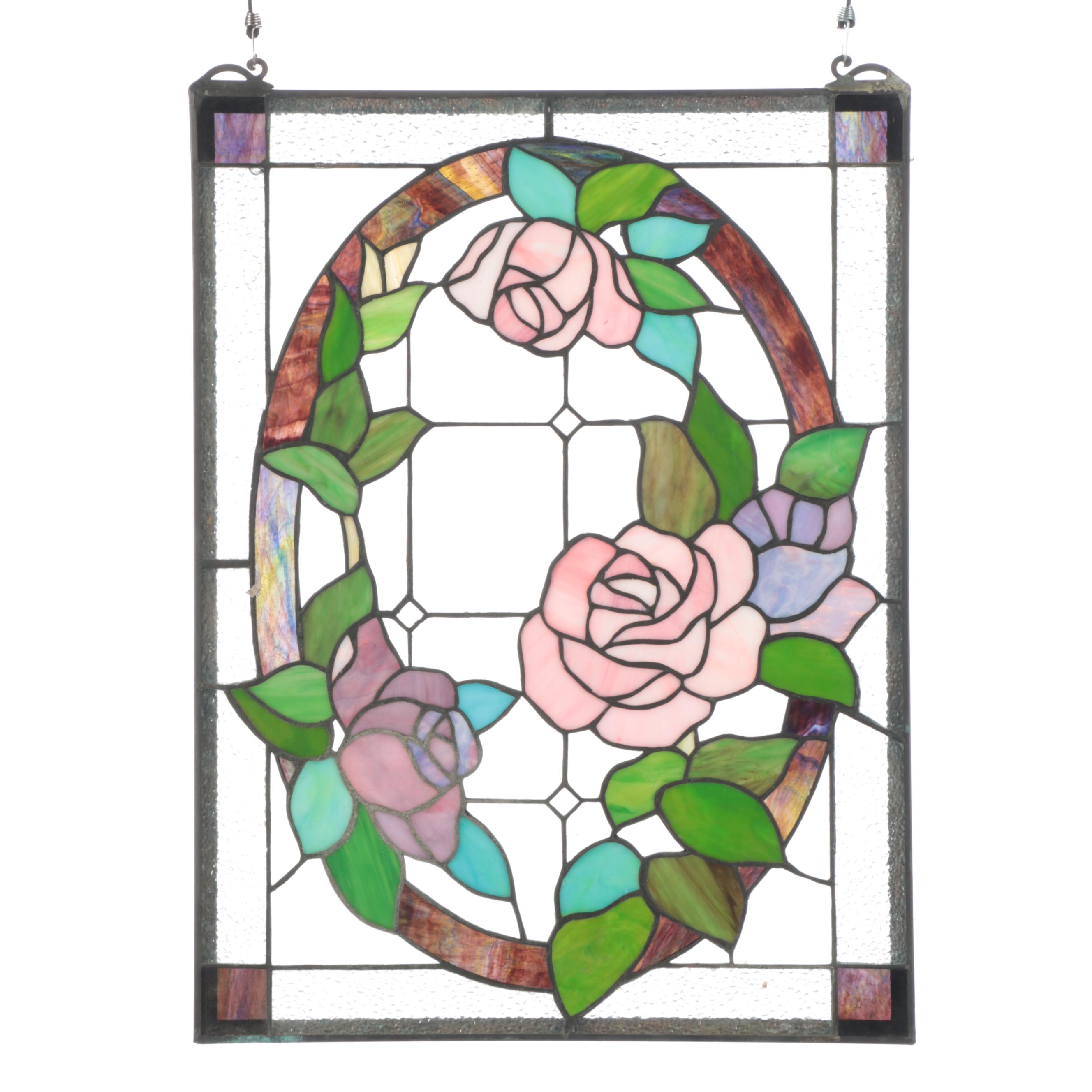 Hand-Crafted Floral Stained Glass Panel