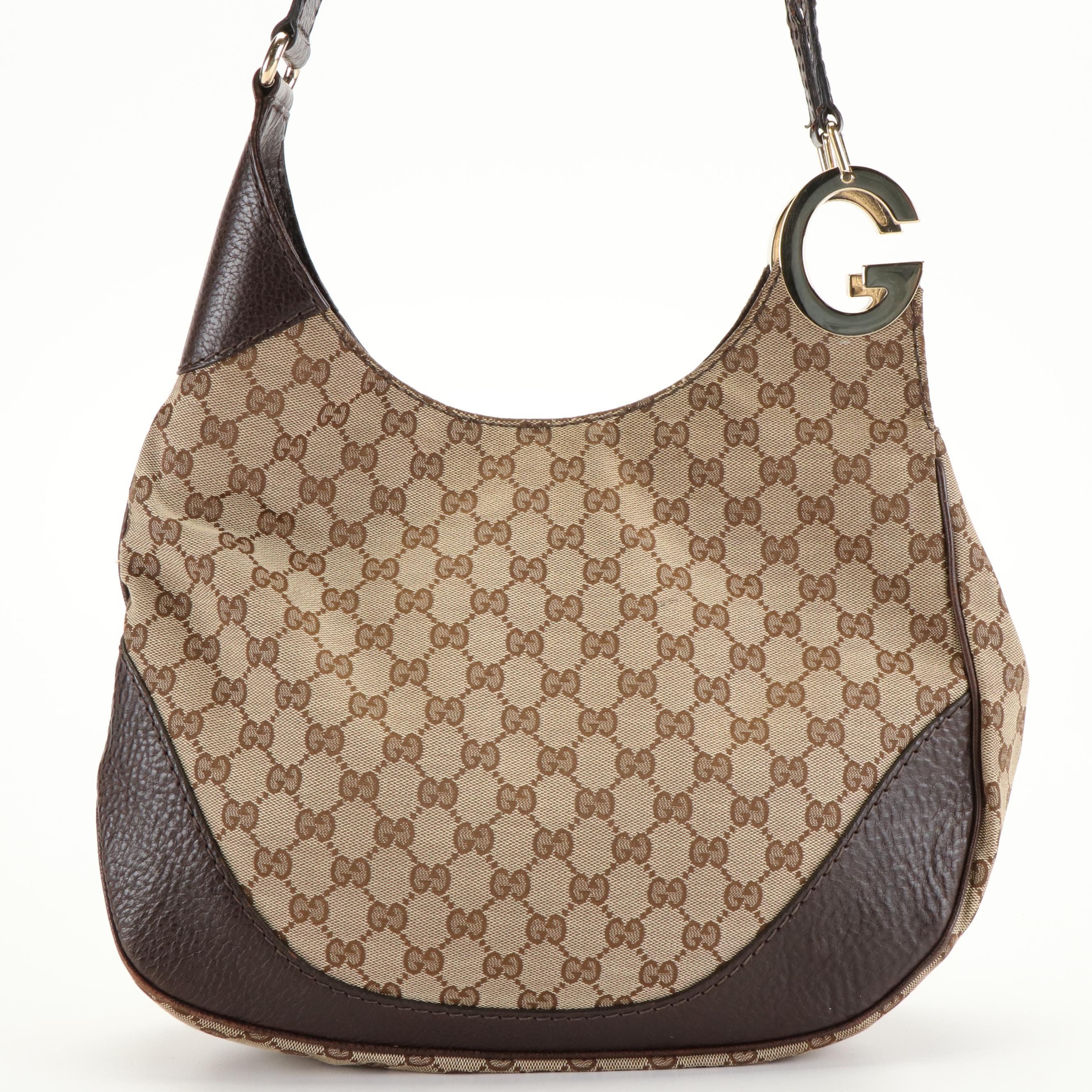 Gucci Charlotte Brown GG Canvas and Leather Shoulder Bag