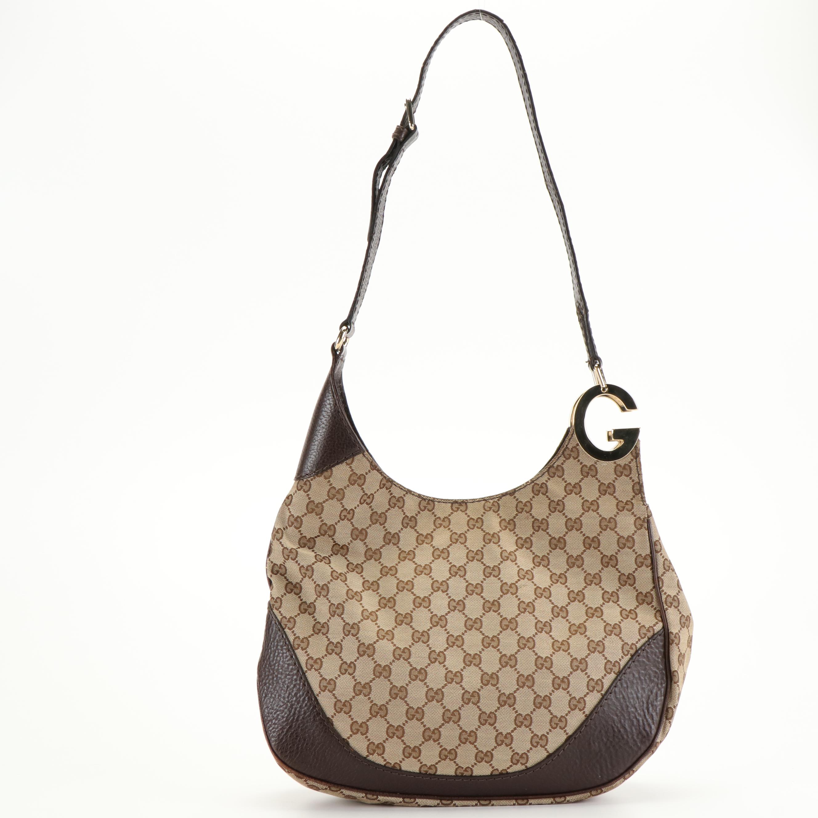 Gucci Charlotte Brown GG Canvas and Leather Shoulder Bag