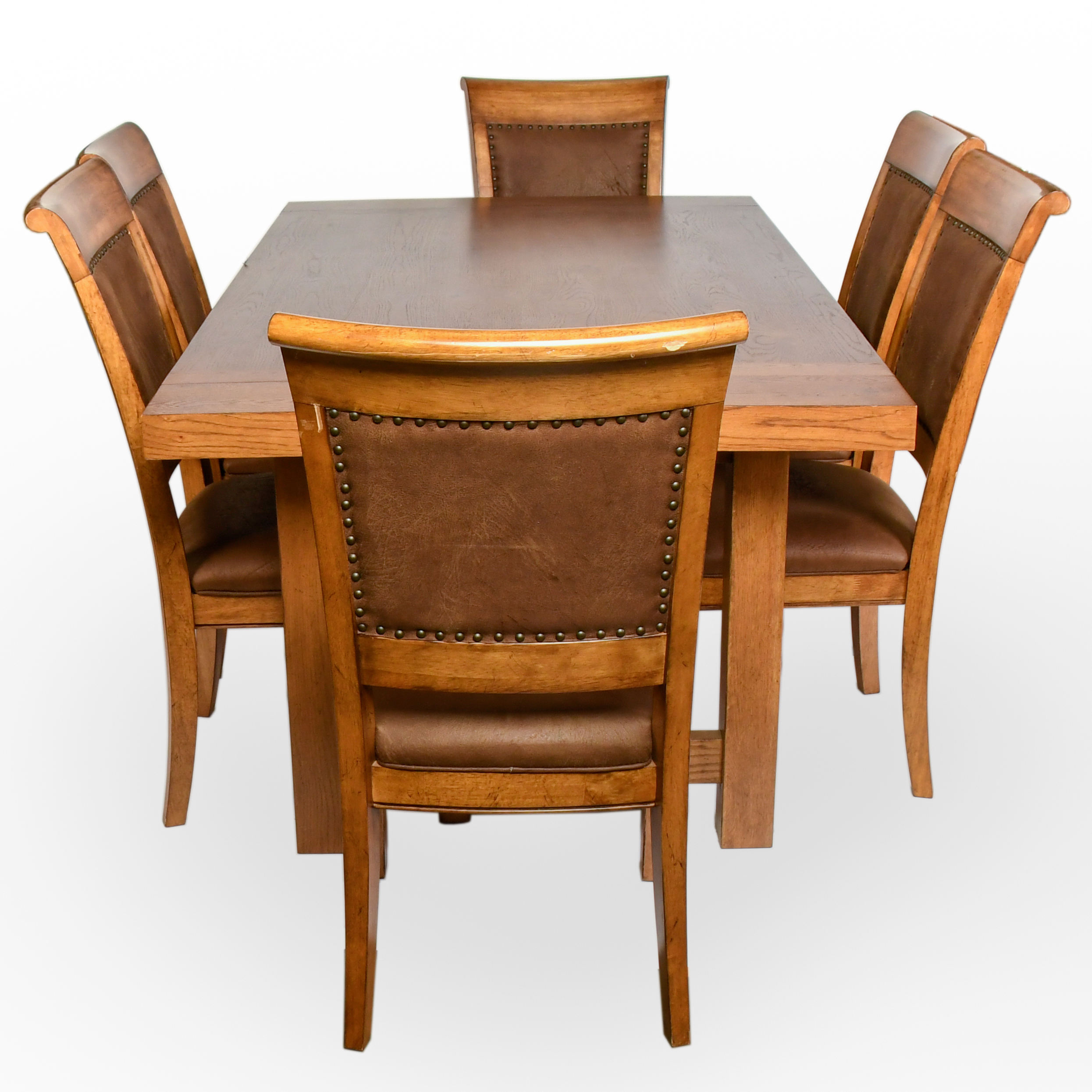 Lacquer Craft Oak Dining Table and Six Chairs