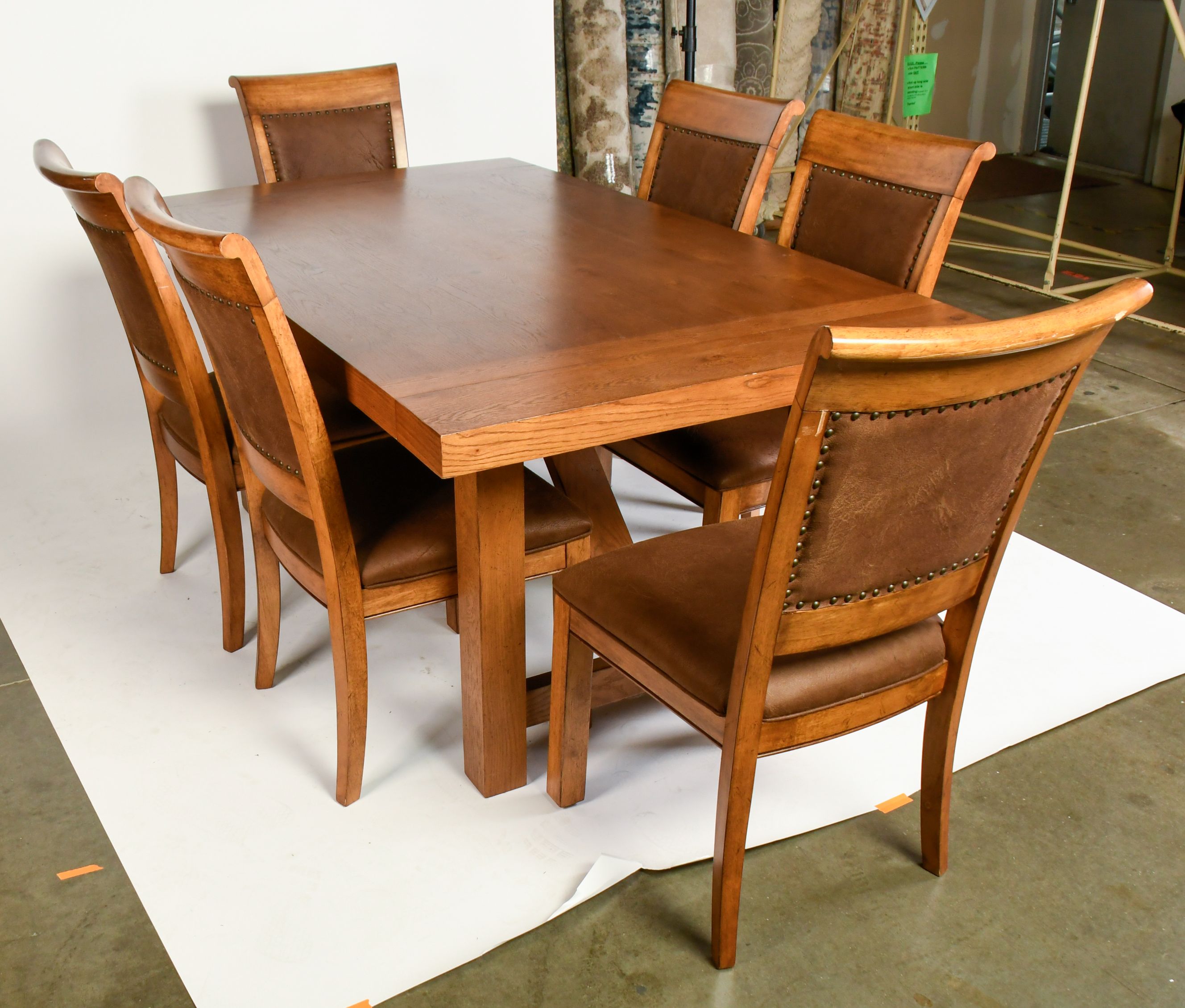 Lacquer Craft Oak Dining Table and Six Chairs