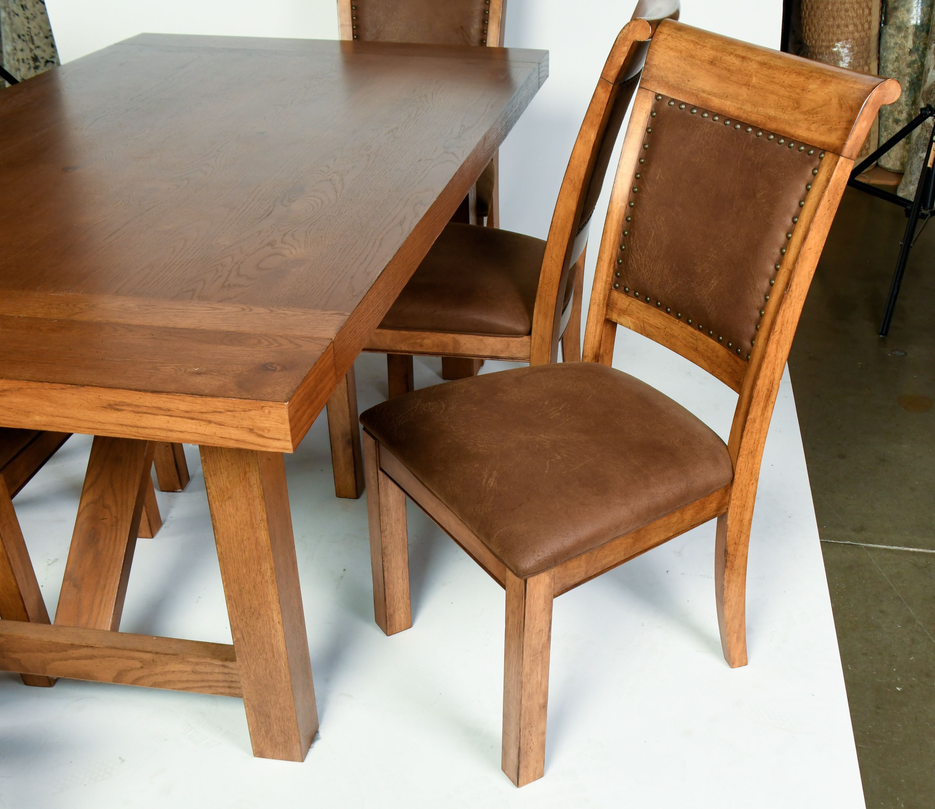 Lacquer Craft Oak Dining Table and Six Chairs