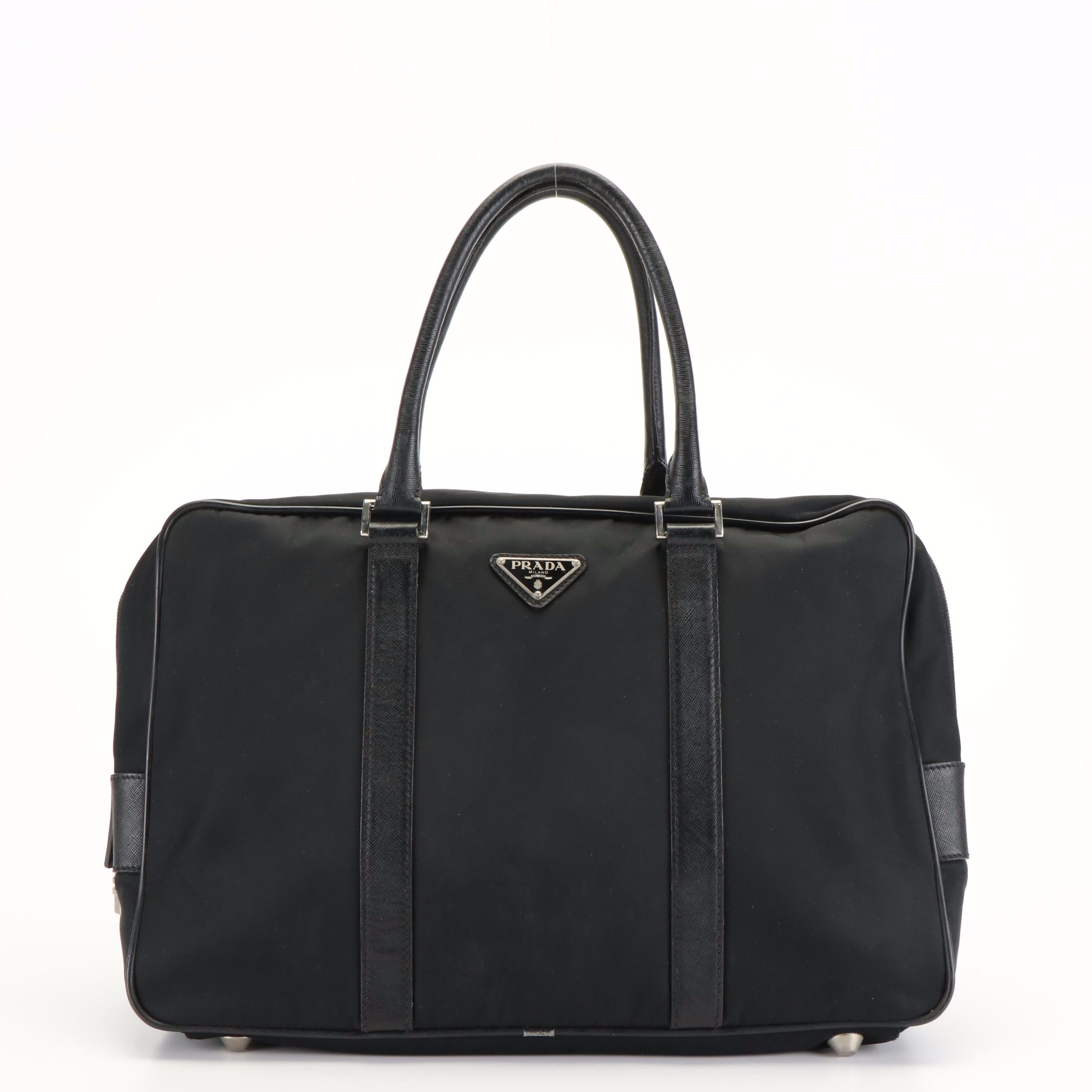 Prada Hand Bag in Black Tessuto Nylon and Leather