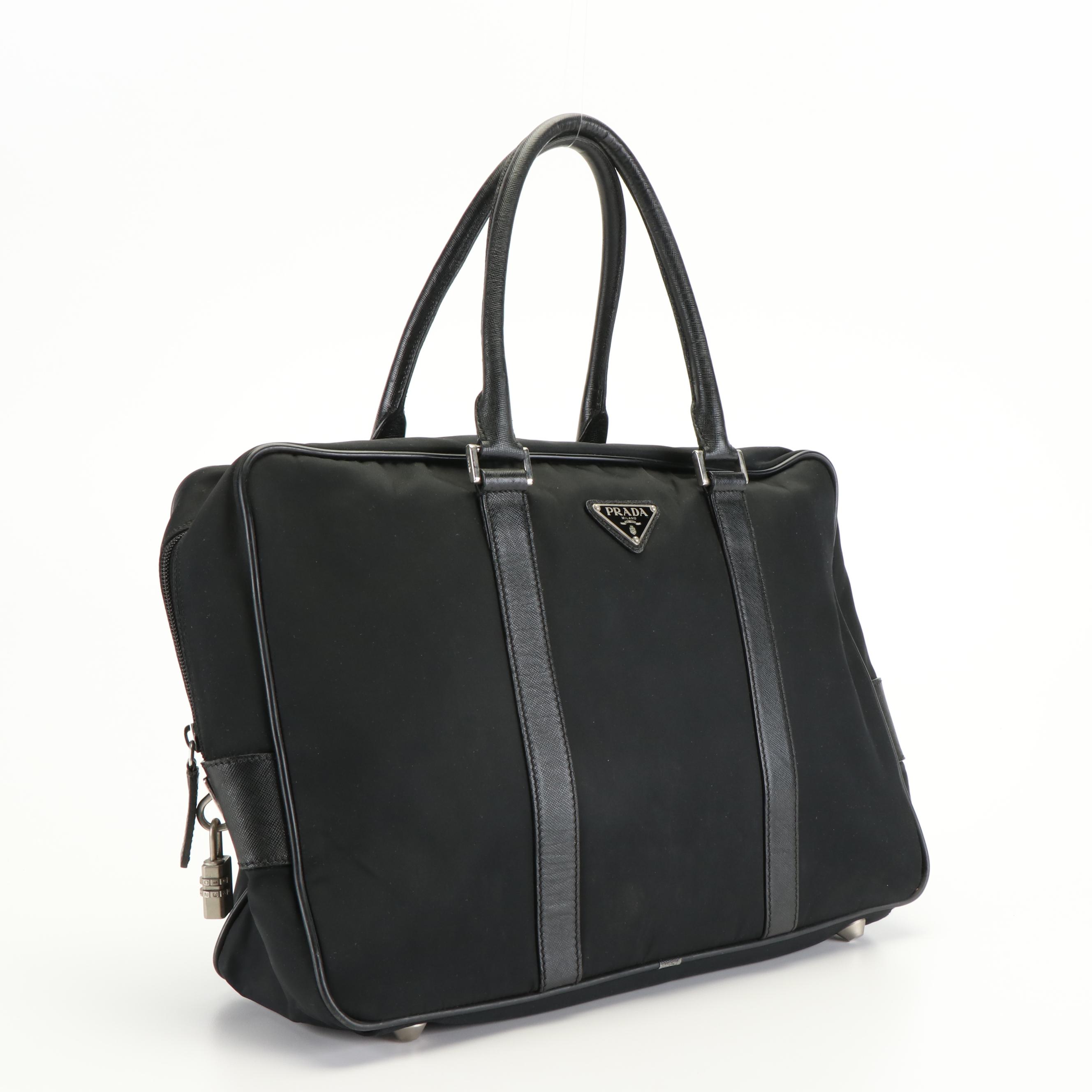 Prada Hand Bag in Black Tessuto Nylon and Leather
