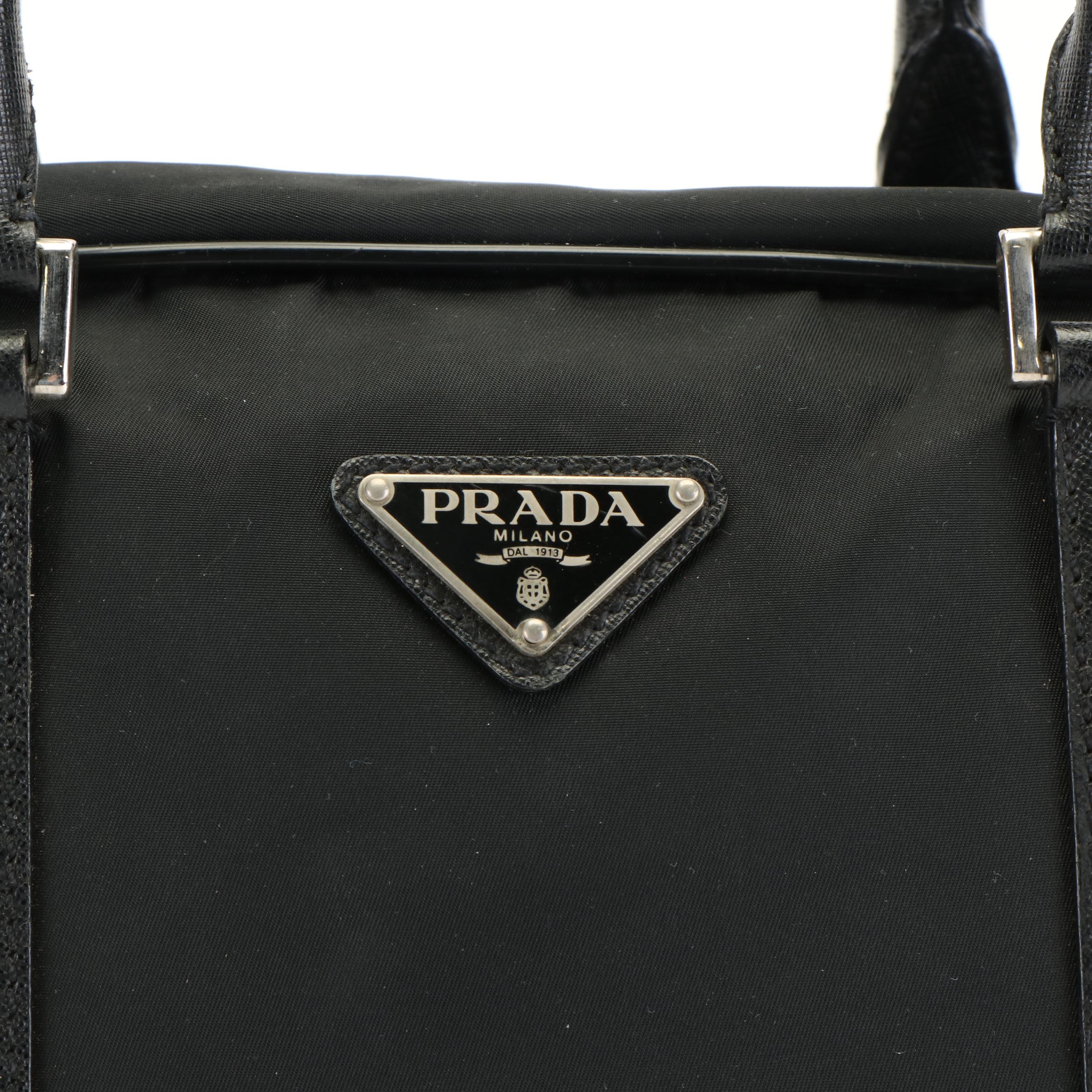 Prada Hand Bag in Black Tessuto Nylon and Leather