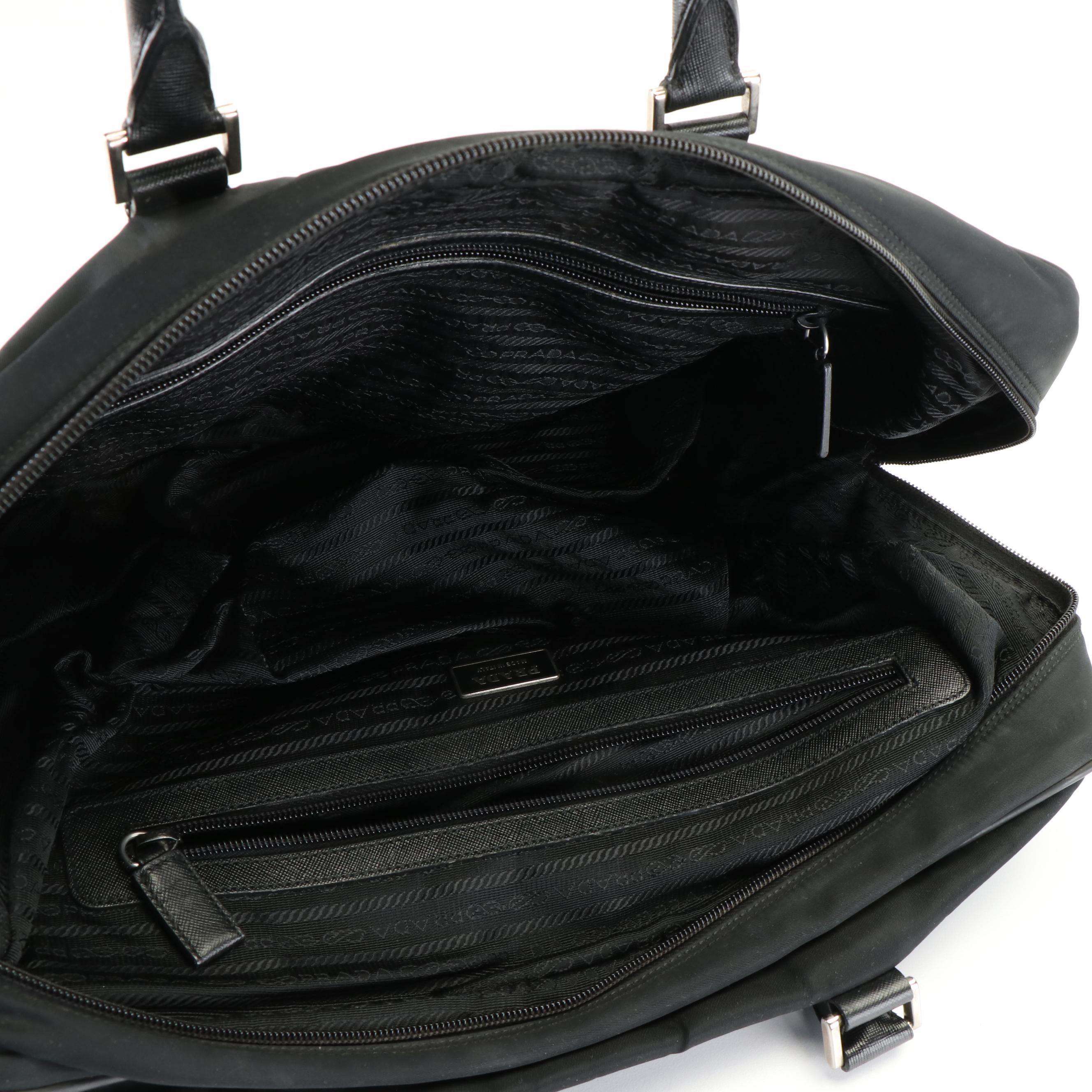 Prada Hand Bag in Black Tessuto Nylon and Leather