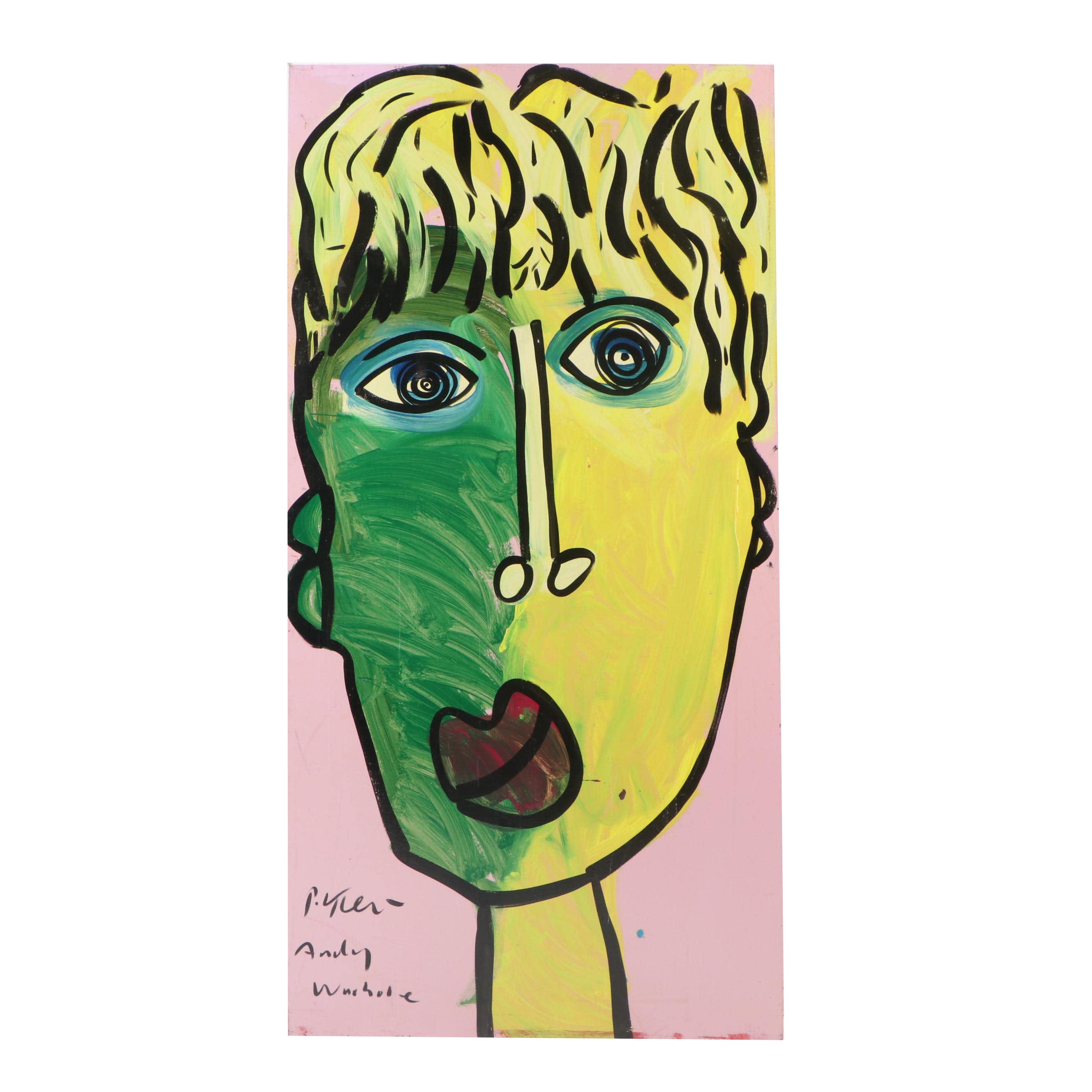 Peter Keil Large-Scale Abstract Portrait Acrylic Painting "Andy Warhol"