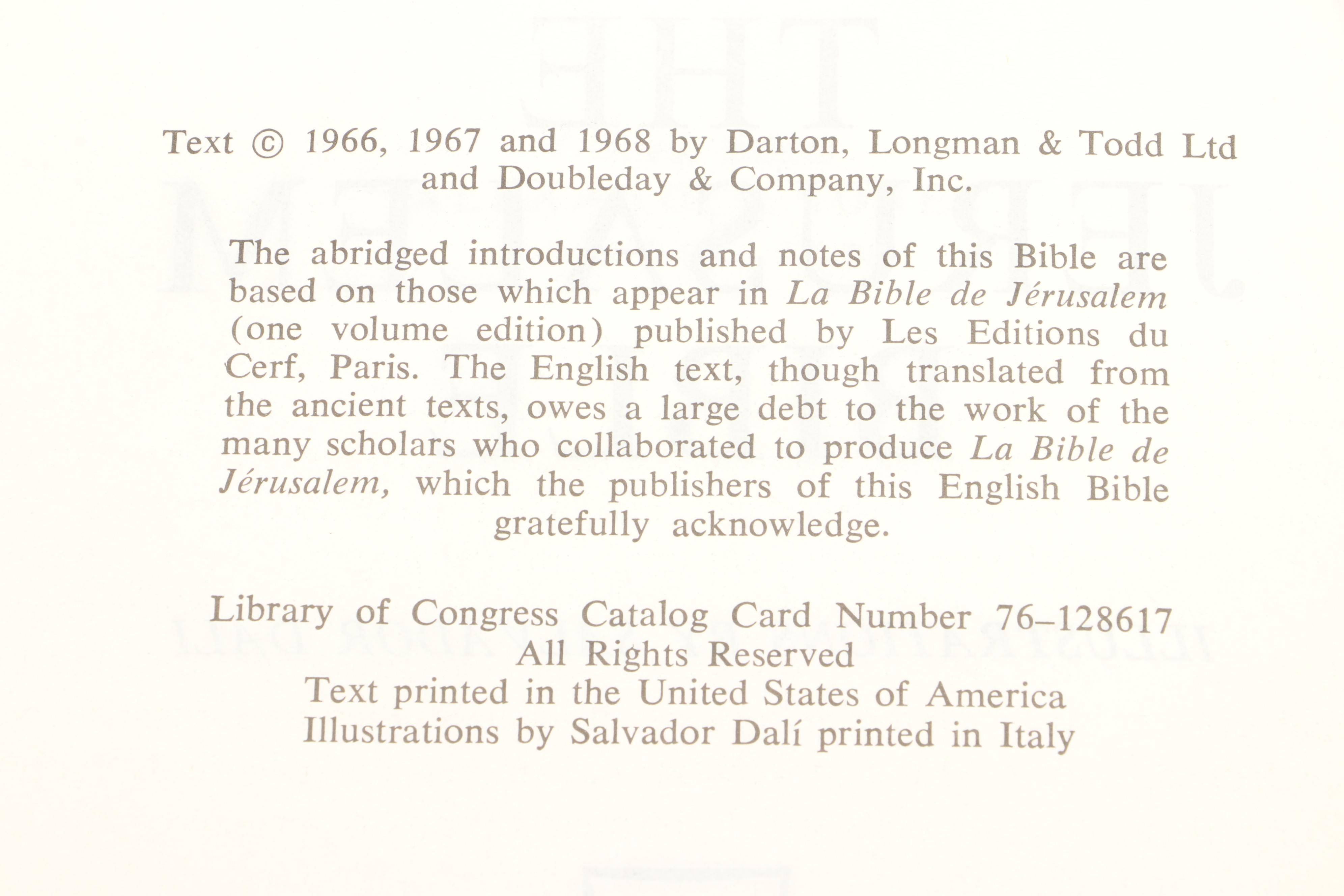 Salvador Dalí Illustrated Jerusalem Bible Edited by Alexander Jones, 1970