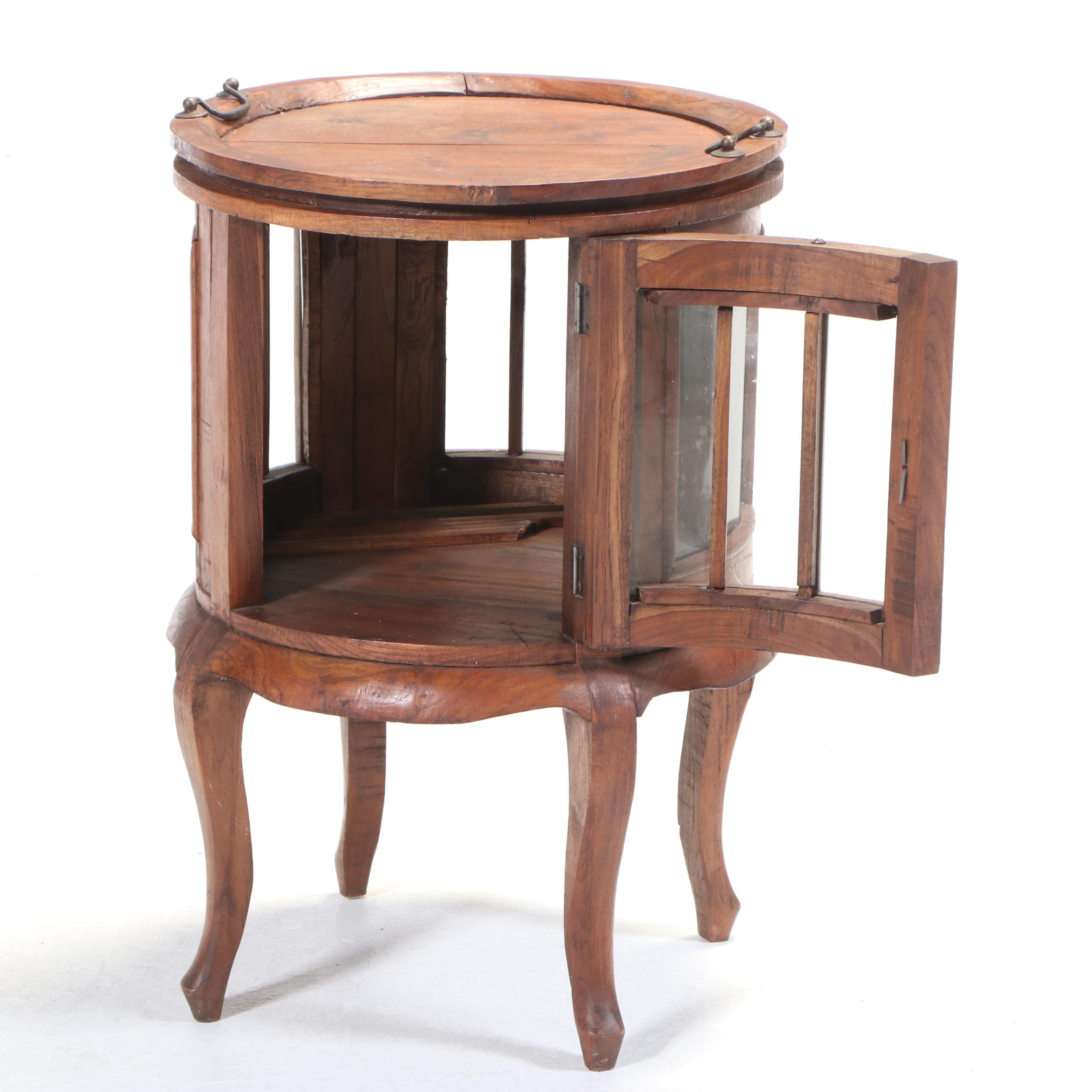 Louis XV Style Hardwood Tray-Top Vitrine Side Table, Late 20th Century