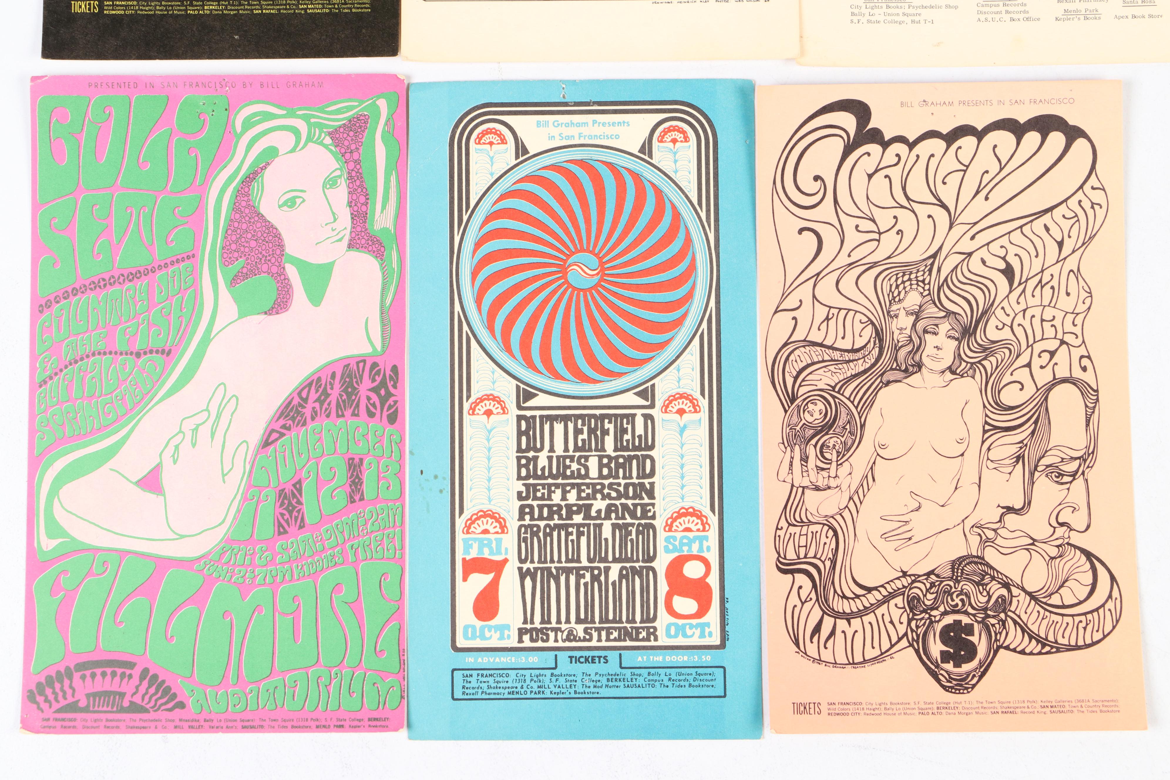 Fillmore Auditorium Concert Event Postcards, 1960s-1970s