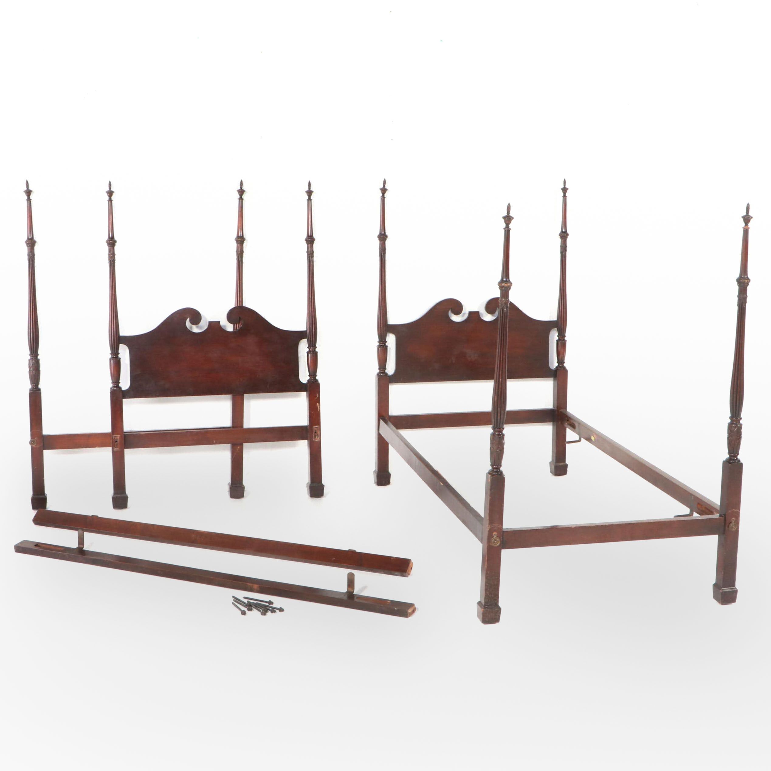 Pair of Federal Style Mahogany Twin Size Four-Poster Beds