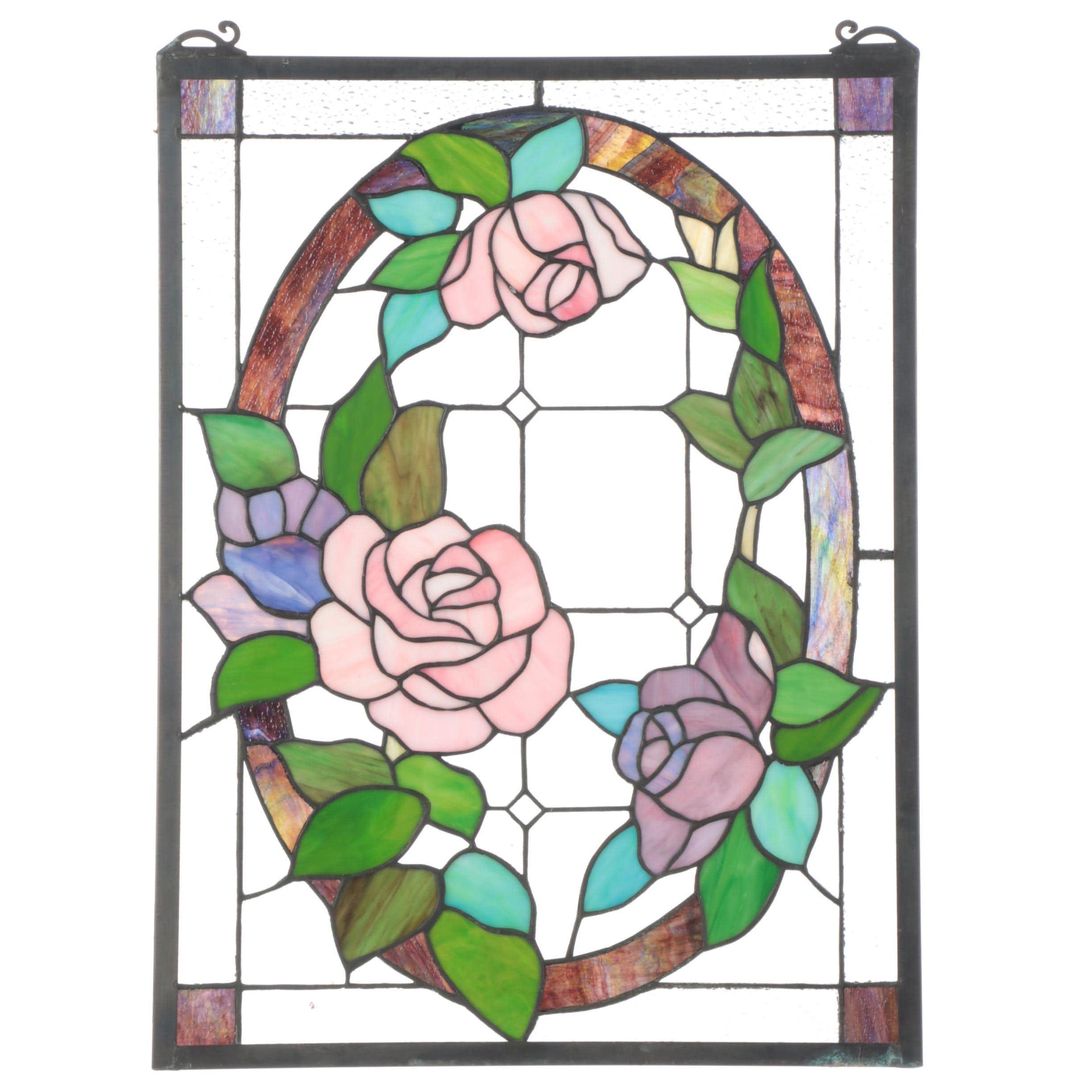 Hand-Crafted Floral Stained Glass Panel