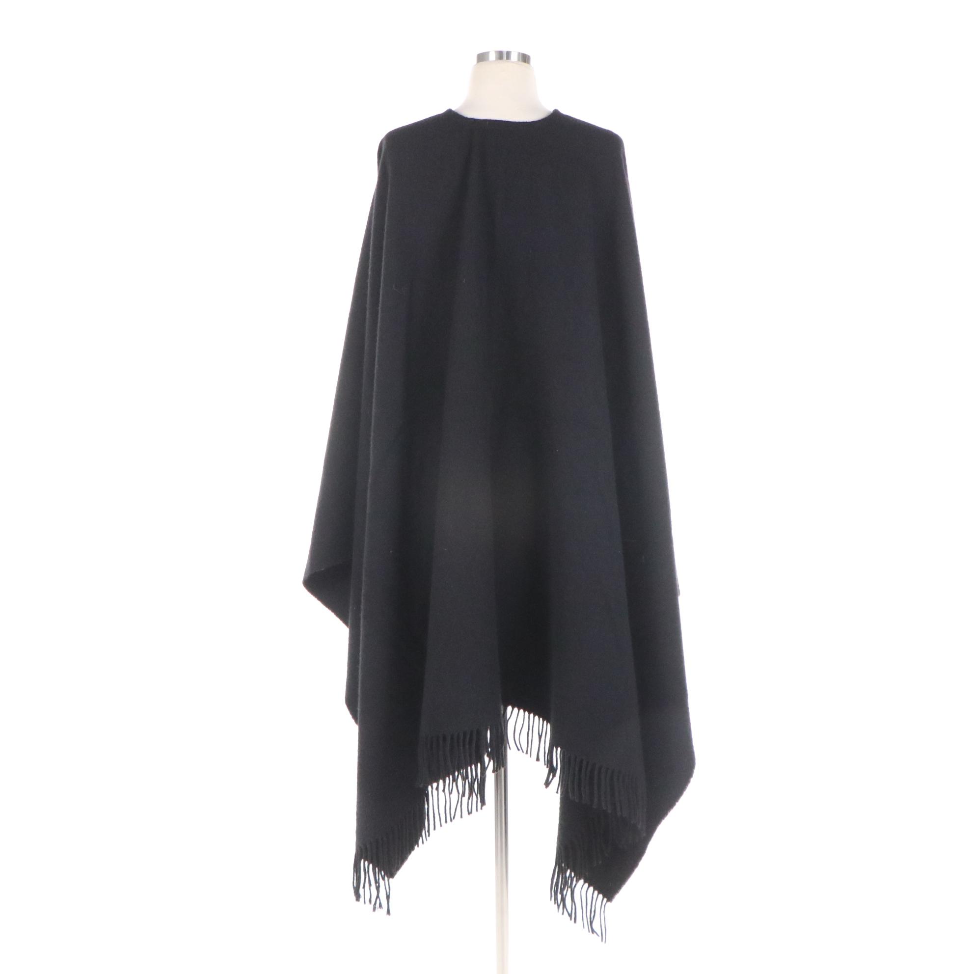 James Johnson of Scotland Black Wool/Cashmere Blend Fringe Shawl