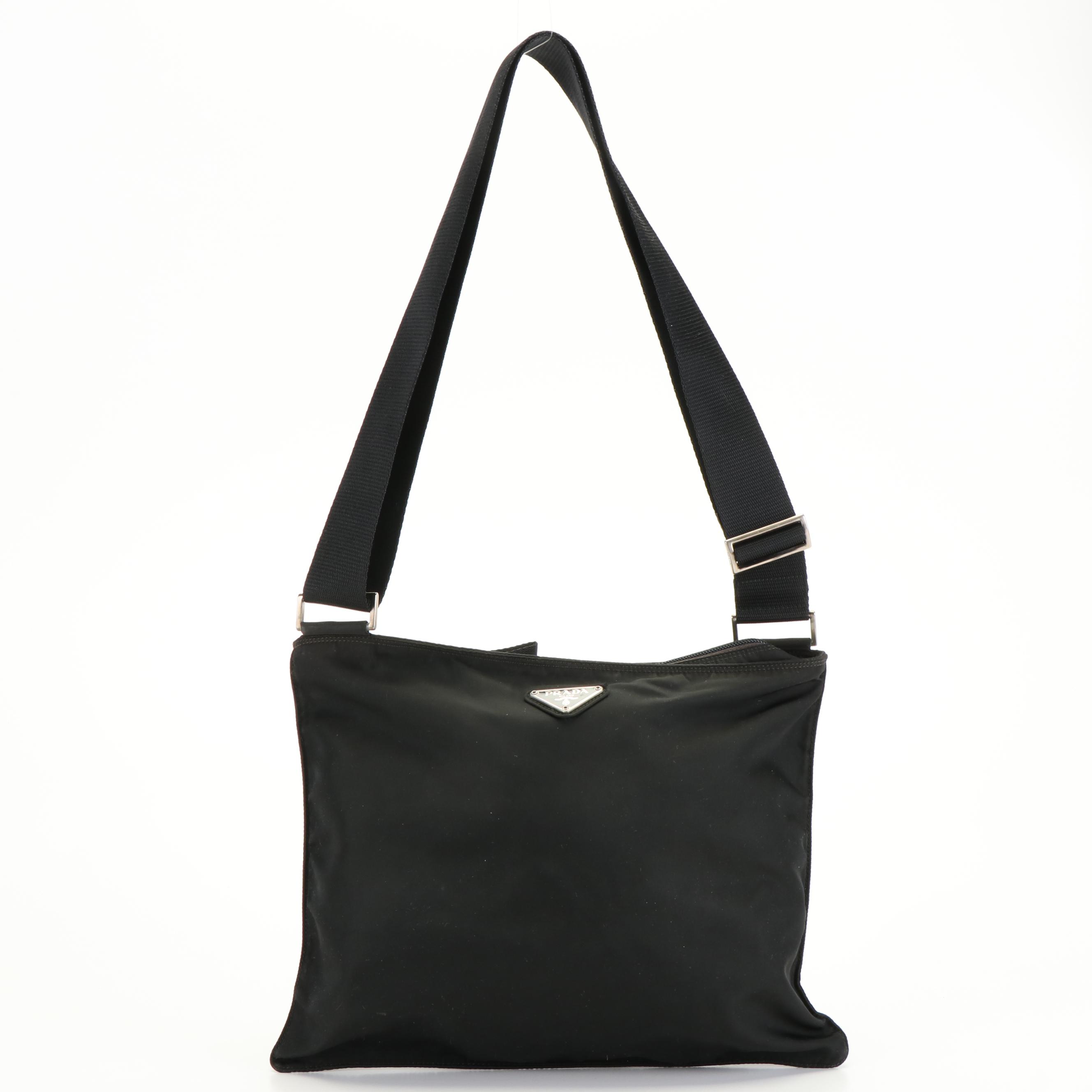 Prada Black Tessuto Nylon Flat Messenger Crossbody Bag