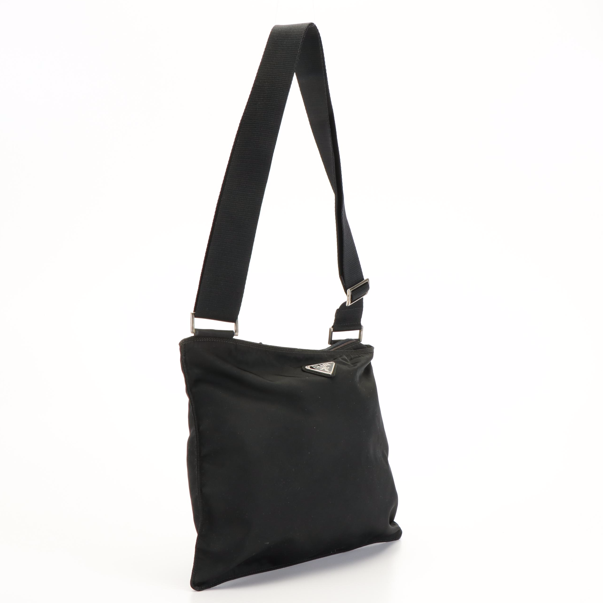 Prada Black Tessuto Nylon Flat Messenger Crossbody Bag