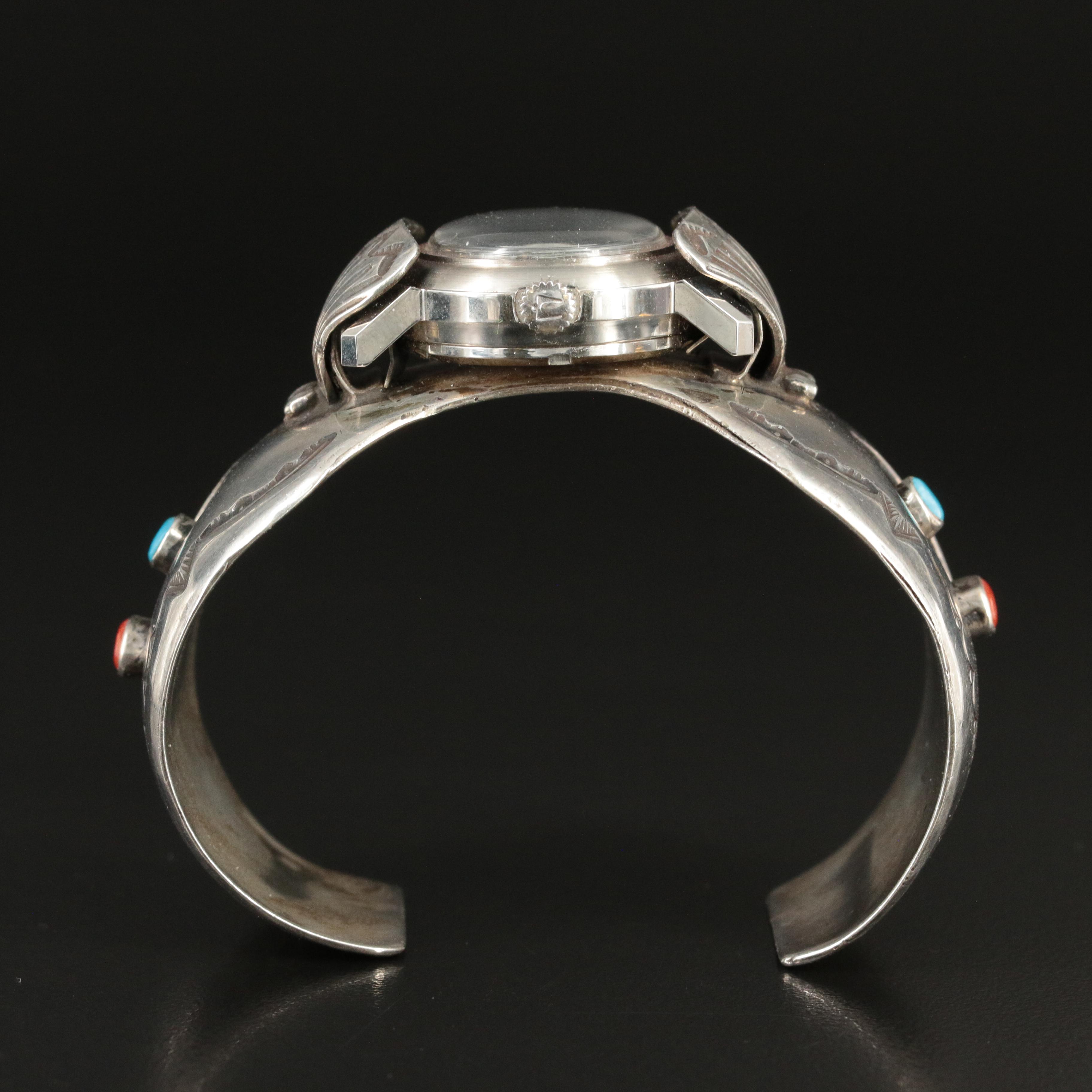 Bulova Accutron Watch in Southwestern Sterling Cuff with Turquoise and Jasper