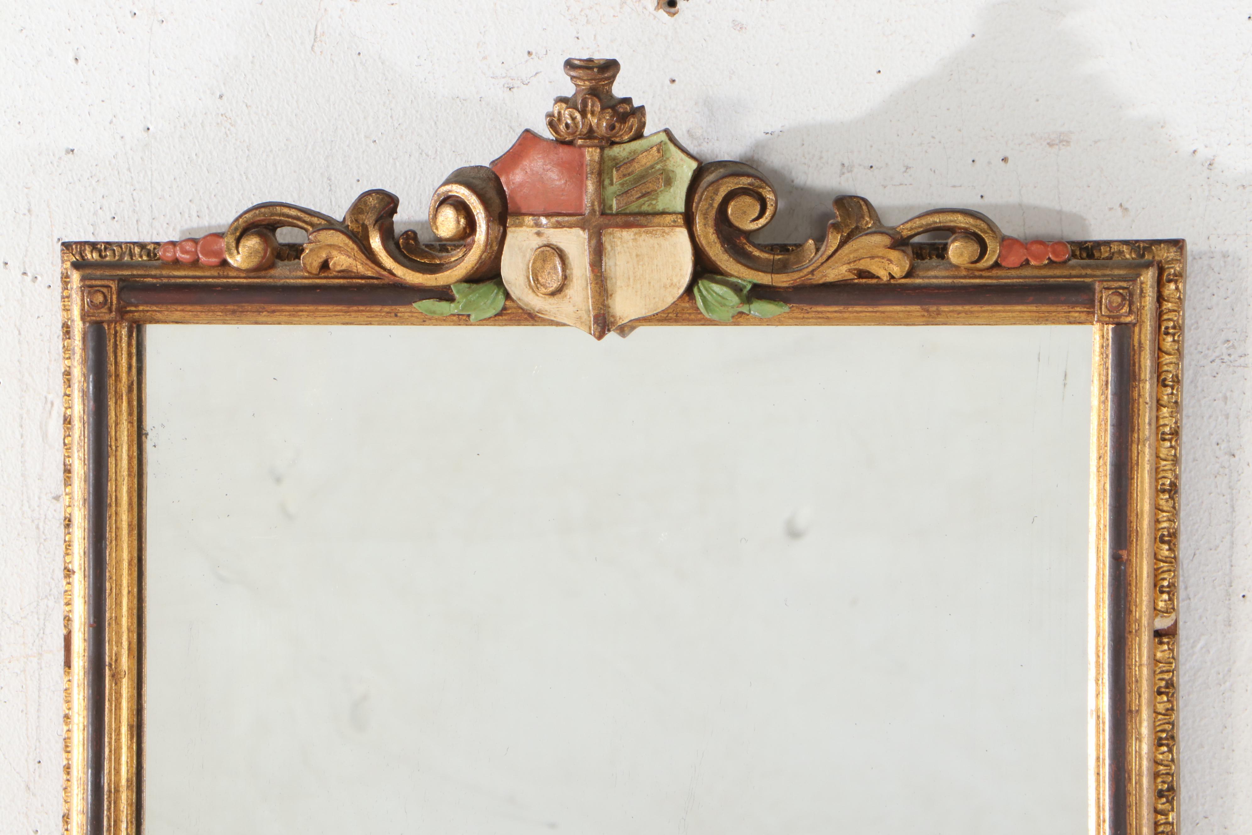 Renaissance Style Gilt-Decorated and Polychromed Mirror, Early/Mid 20th Century