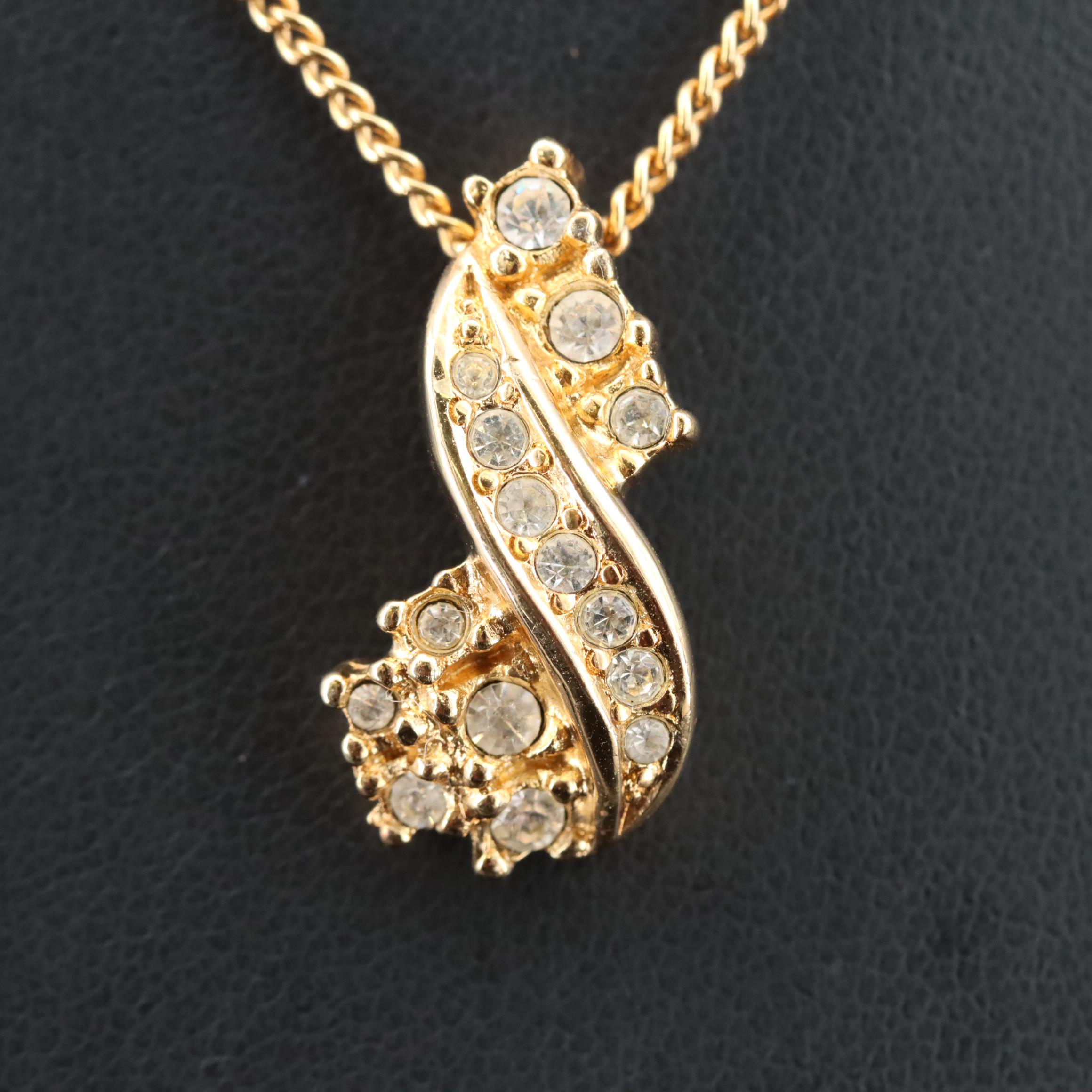 Christian Dior Rhinestone Teardrop Pendant Necklace