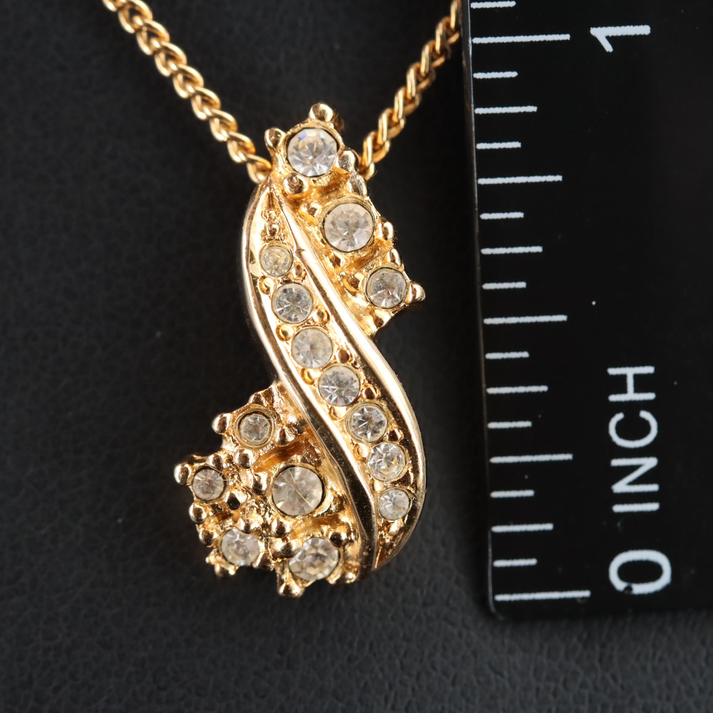 Christian Dior Rhinestone Teardrop Pendant Necklace
