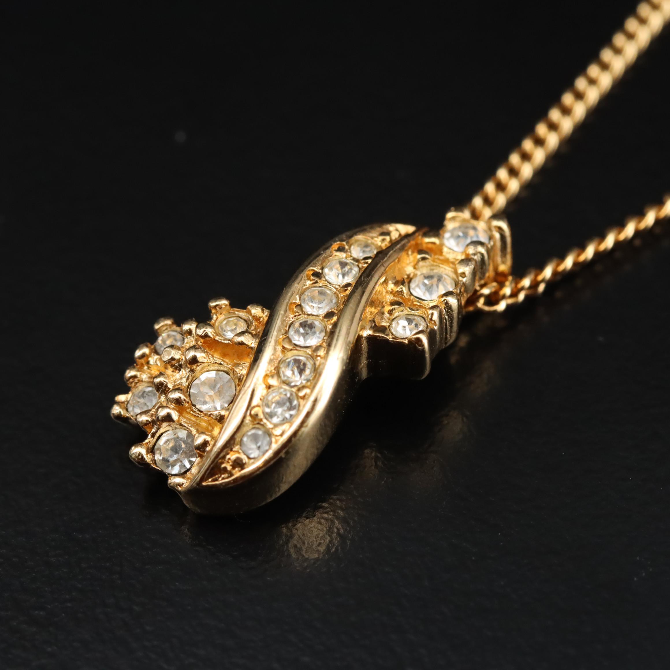 Christian Dior Rhinestone Teardrop Pendant Necklace