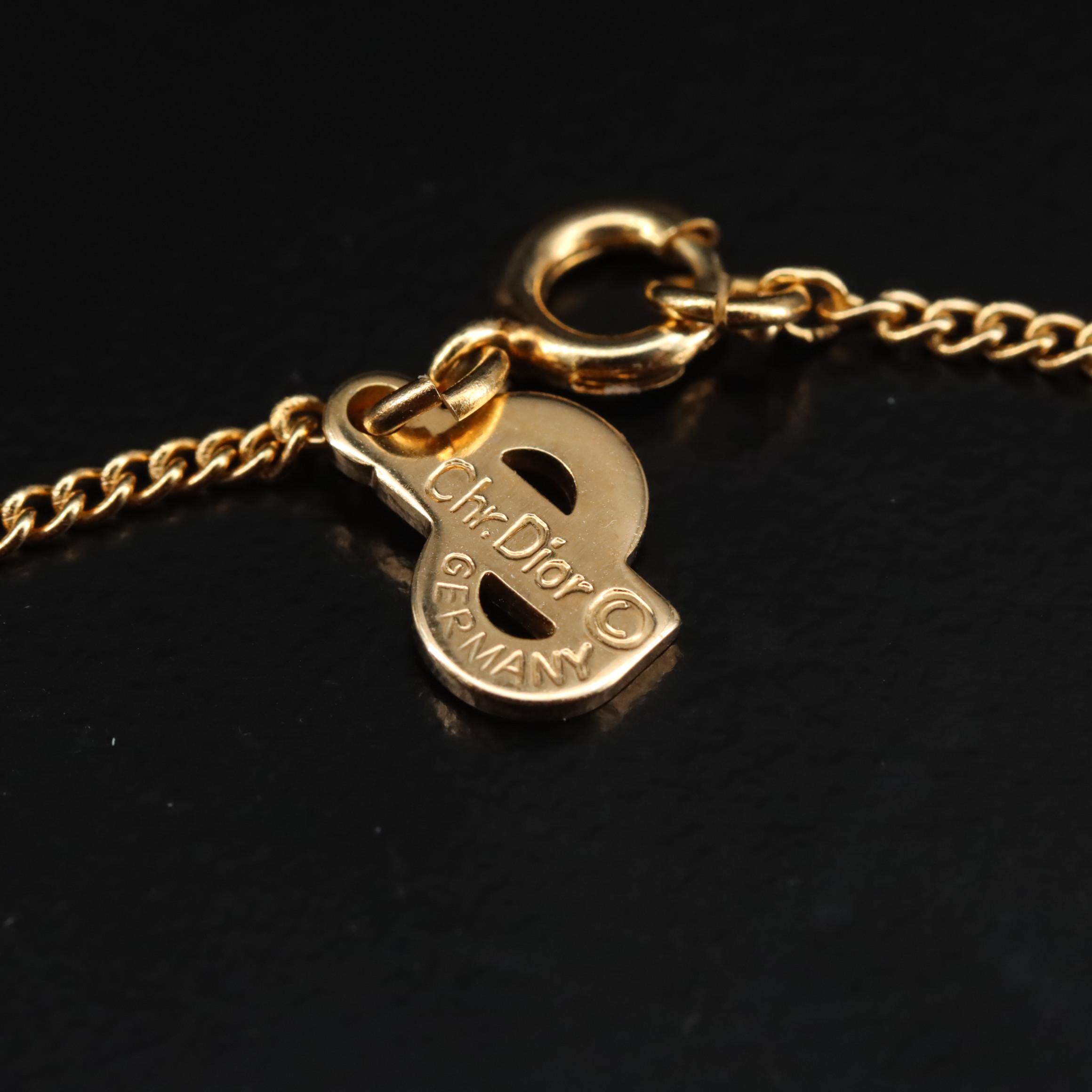 Christian Dior Rhinestone Teardrop Pendant Necklace