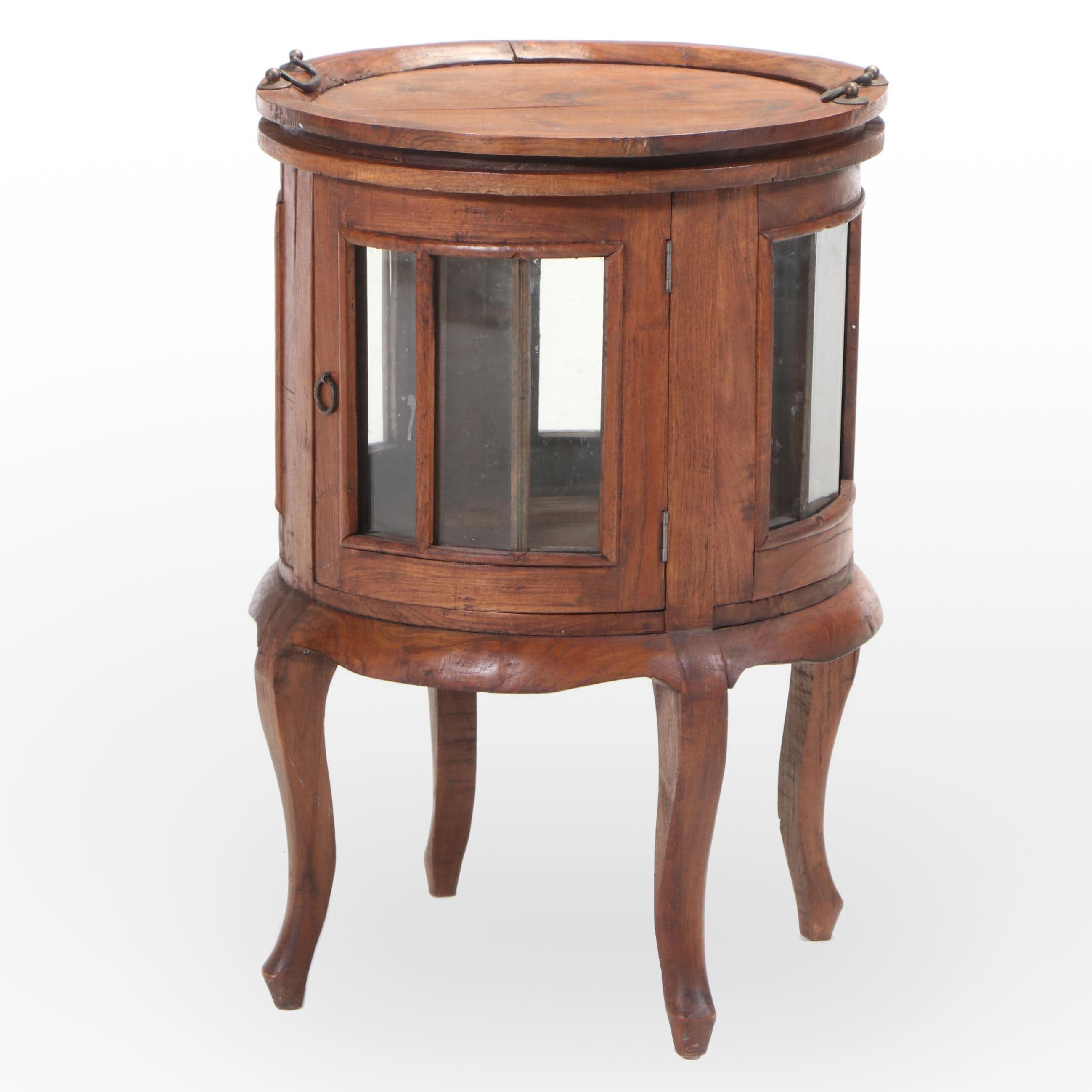 Louis XV Style Hardwood Tray-Top Vitrine Side Table, Late 20th Century