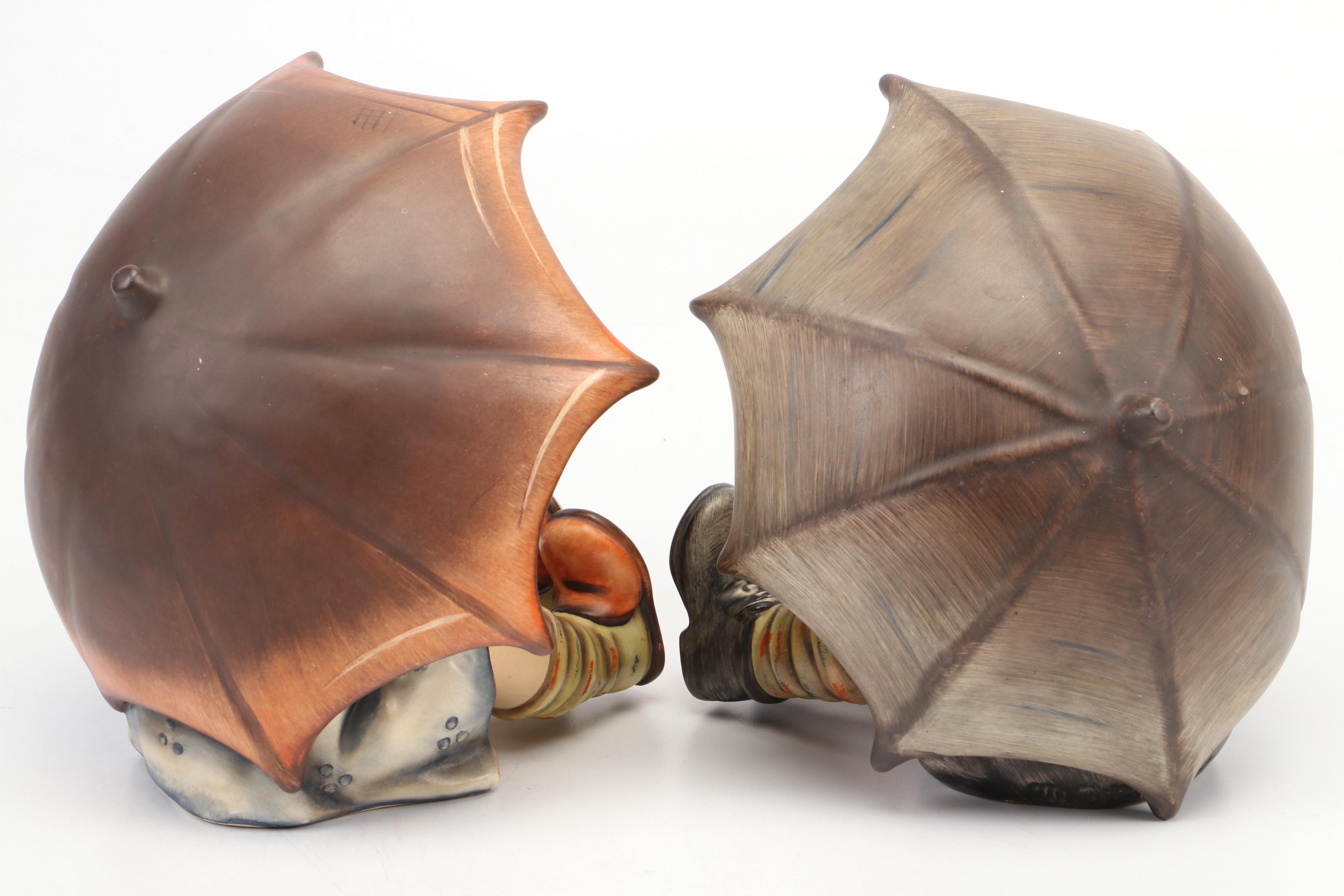 Goebel "Umbrella Boy" and "Umbrella Girl" Hummel Bookends, Full Bee Mark