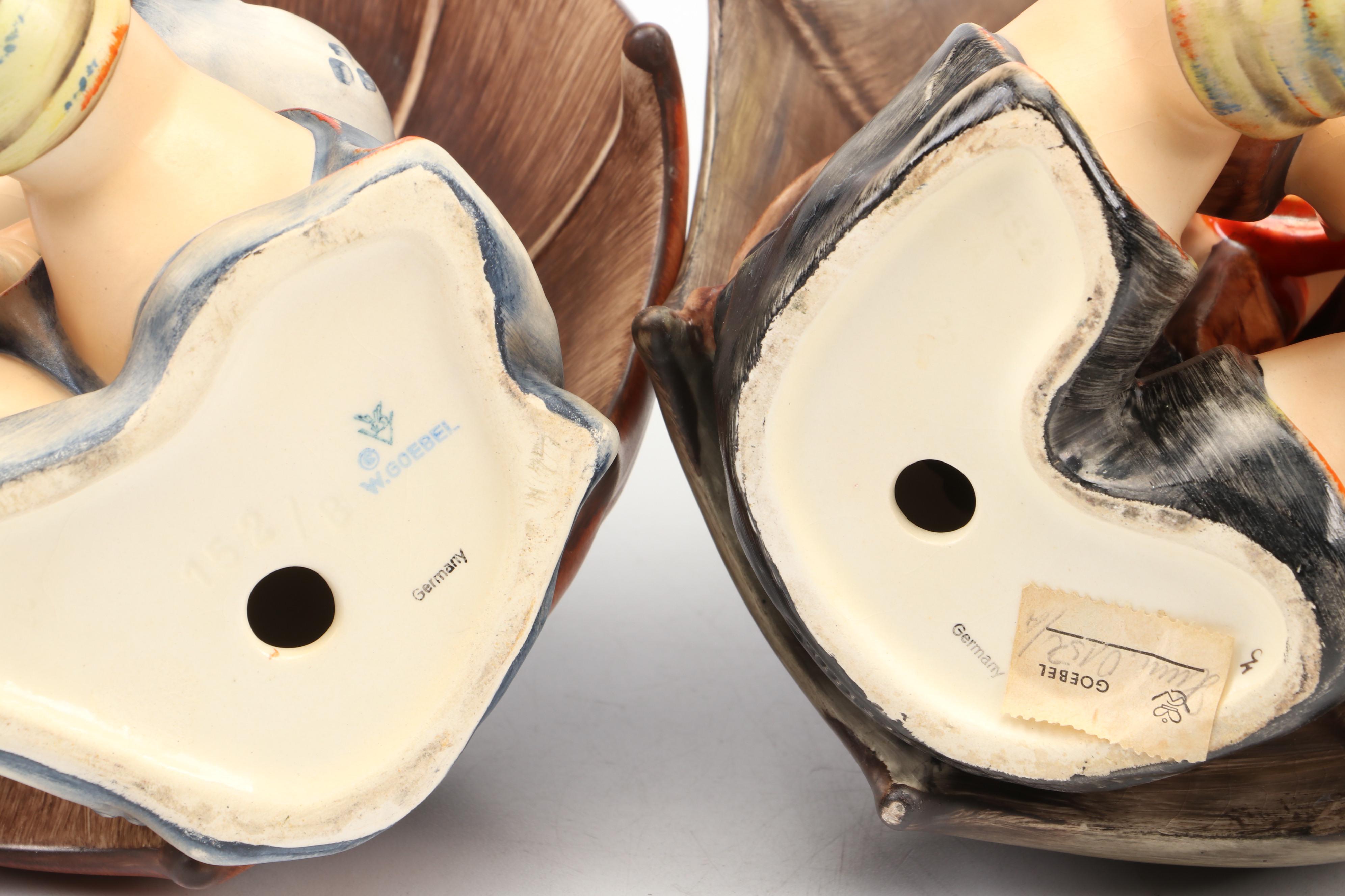 Goebel "Umbrella Boy" and "Umbrella Girl" Hummel Bookends, Full Bee Mark