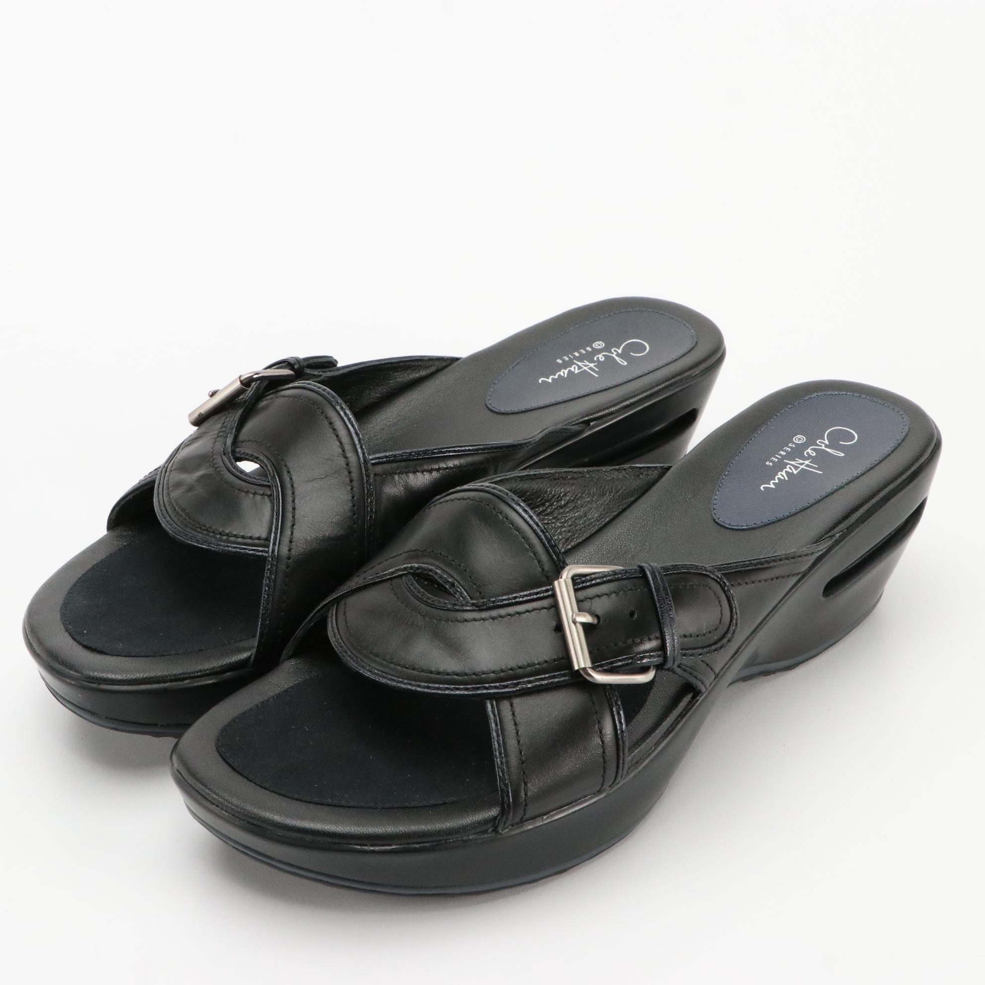 Cole Haan Air Darby Slides in Black Leather and Pearl Grey Suede with Boxes