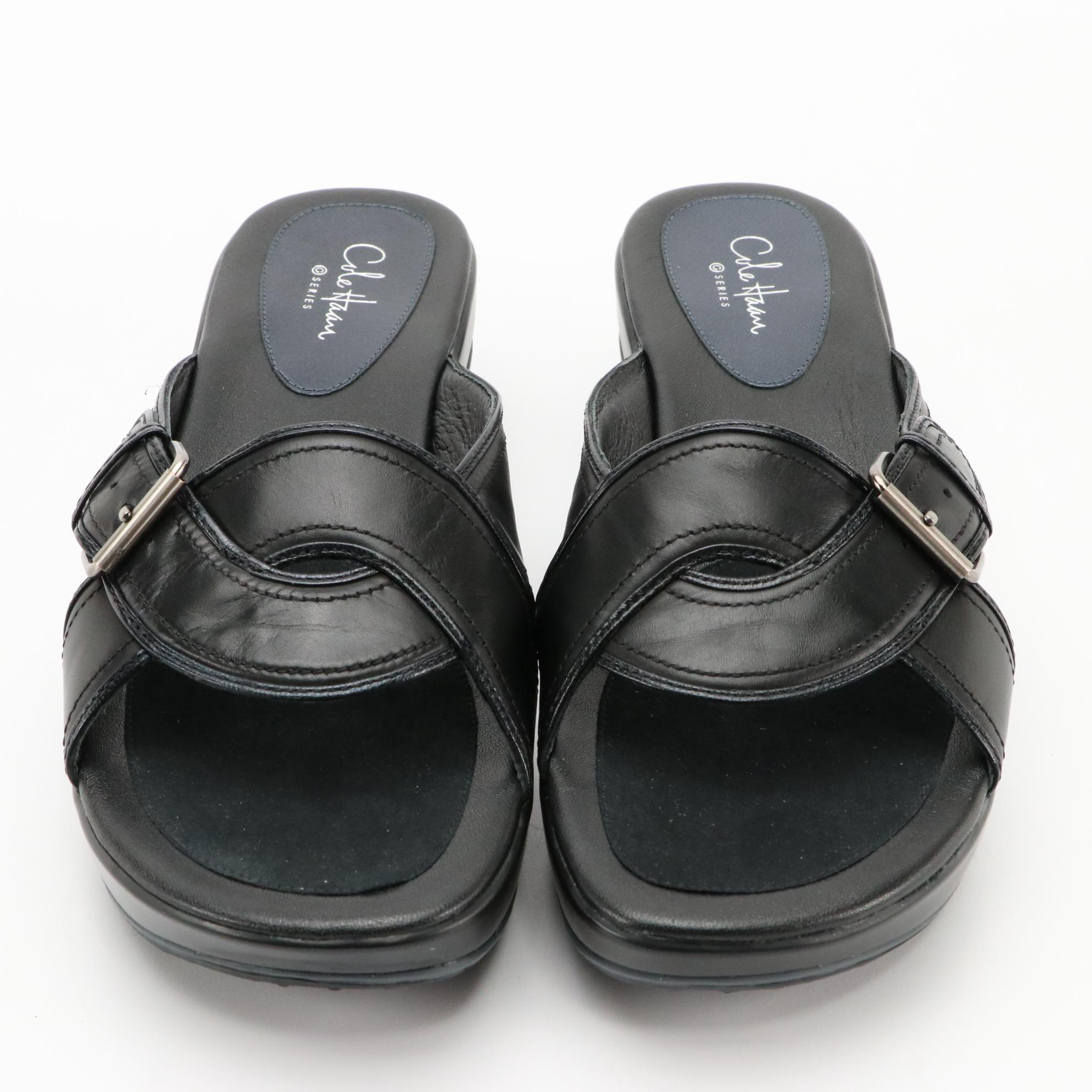 Cole Haan Air Darby Slides in Black Leather and Pearl Grey Suede with Boxes