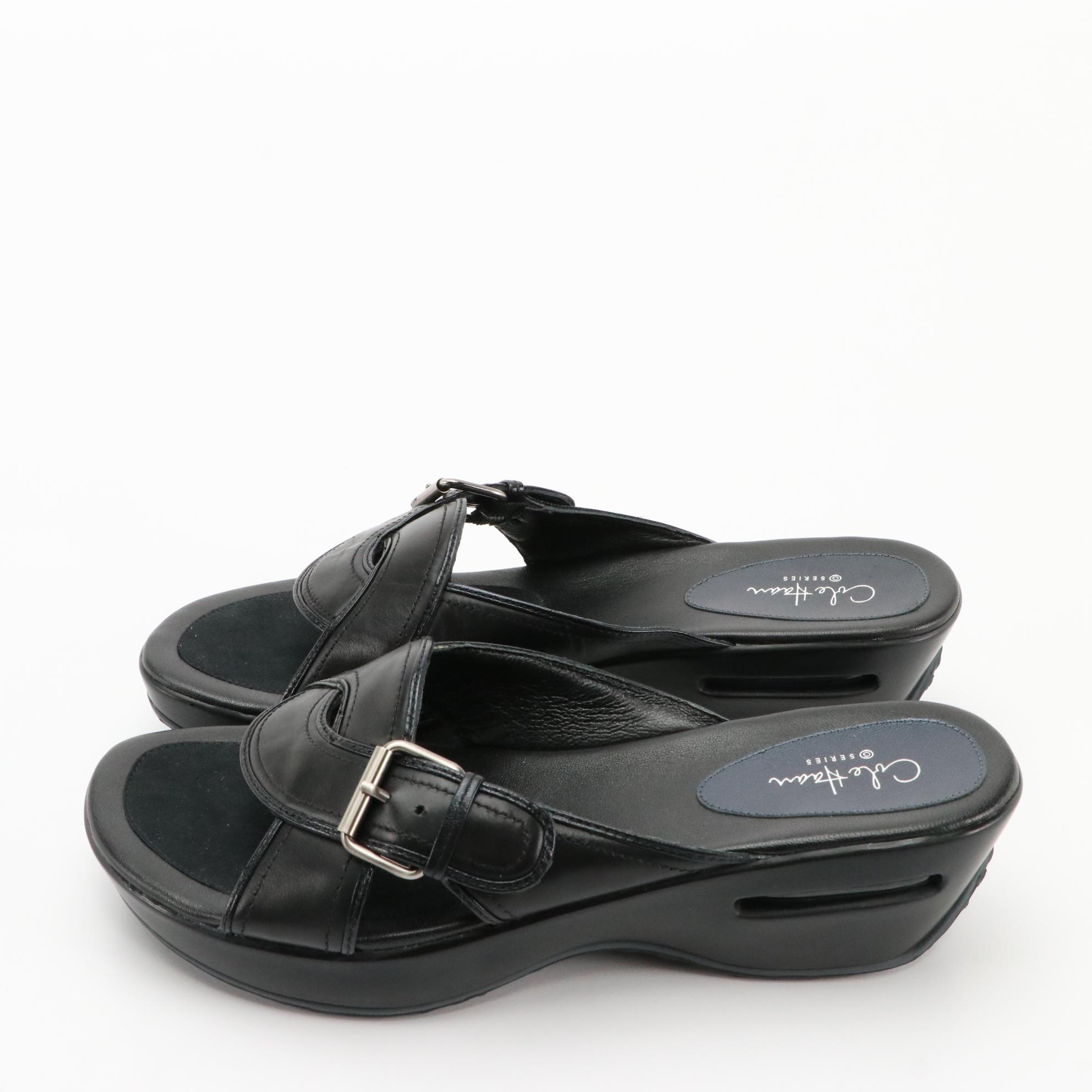 Cole Haan Air Darby Slides in Black Leather and Pearl Grey Suede with Boxes