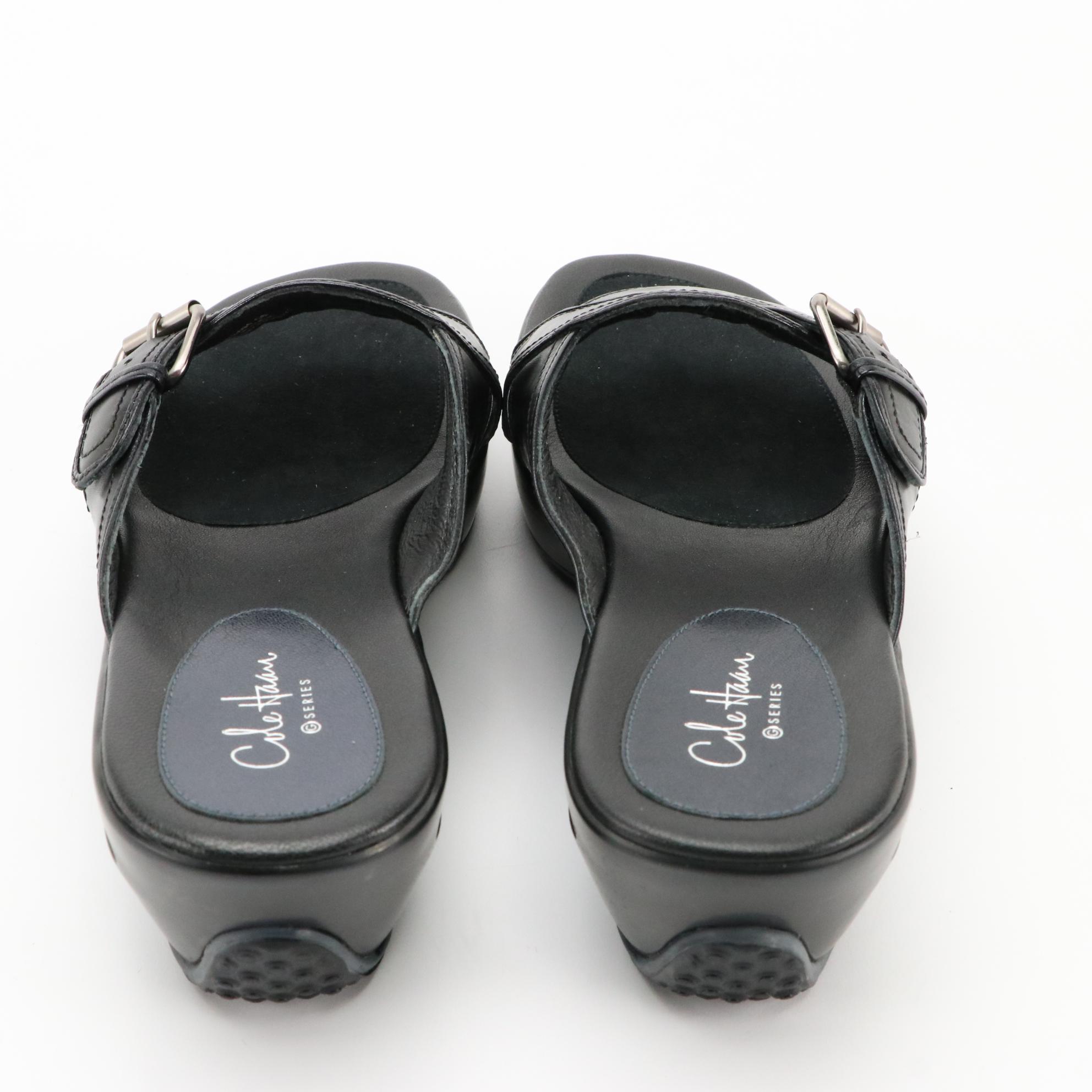 Cole Haan Air Darby Slides in Black Leather and Pearl Grey Suede with Boxes