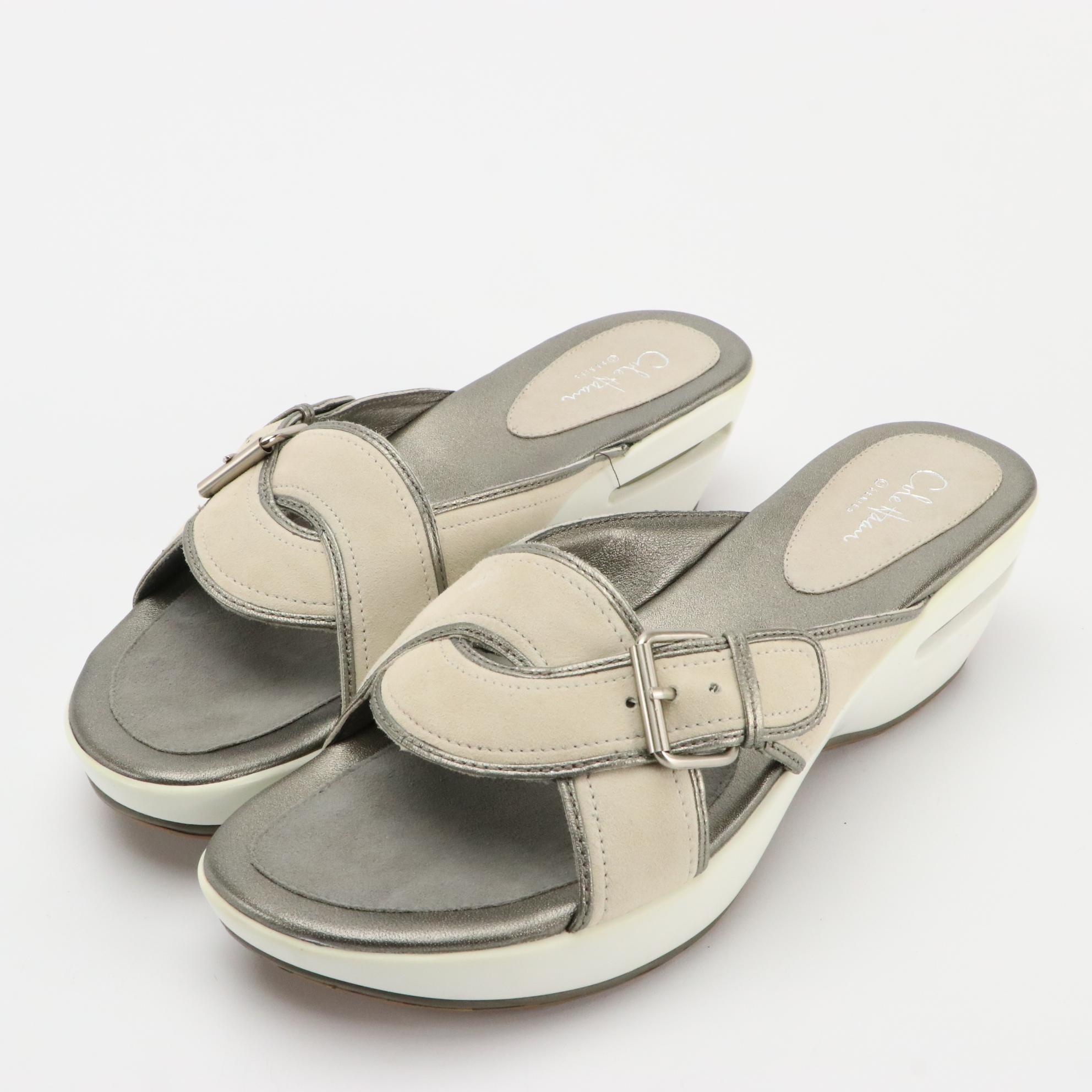 Cole Haan Air Darby Slides in Black Leather and Pearl Grey Suede with Boxes