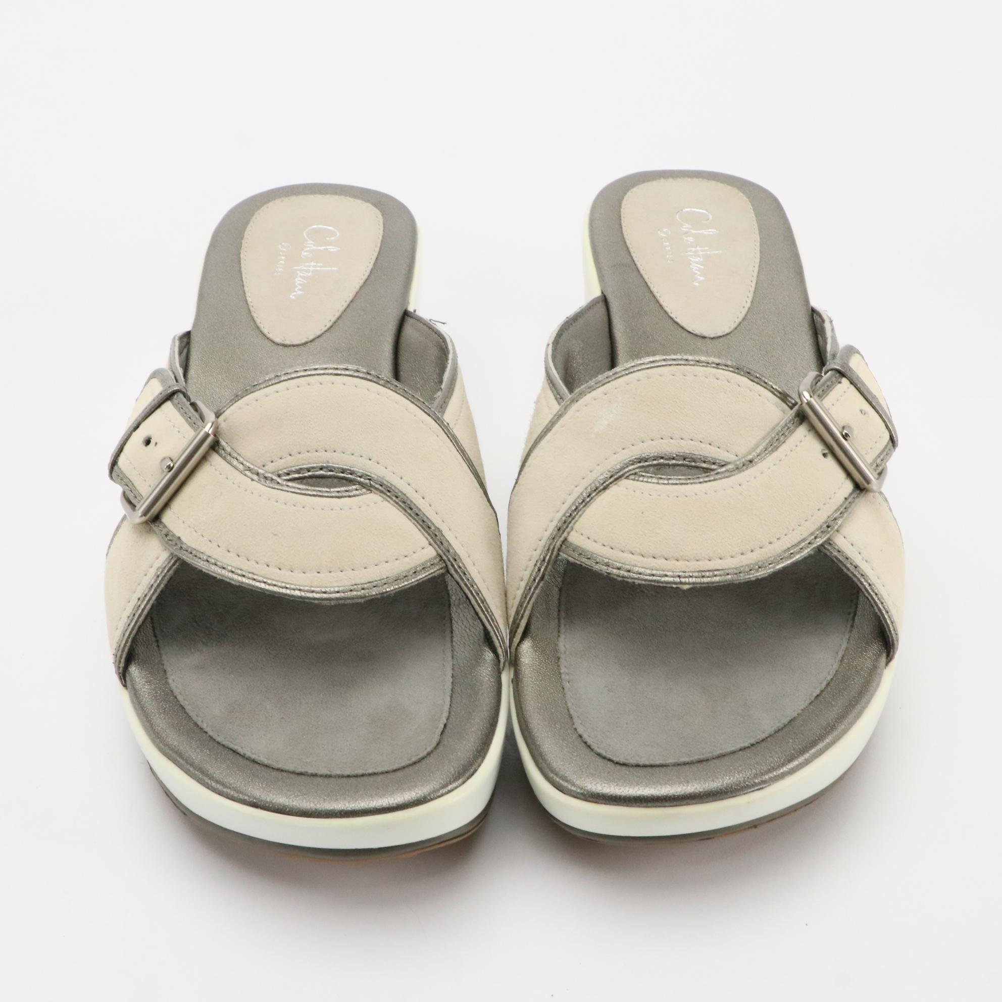 Cole Haan Air Darby Slides in Black Leather and Pearl Grey Suede with Boxes
