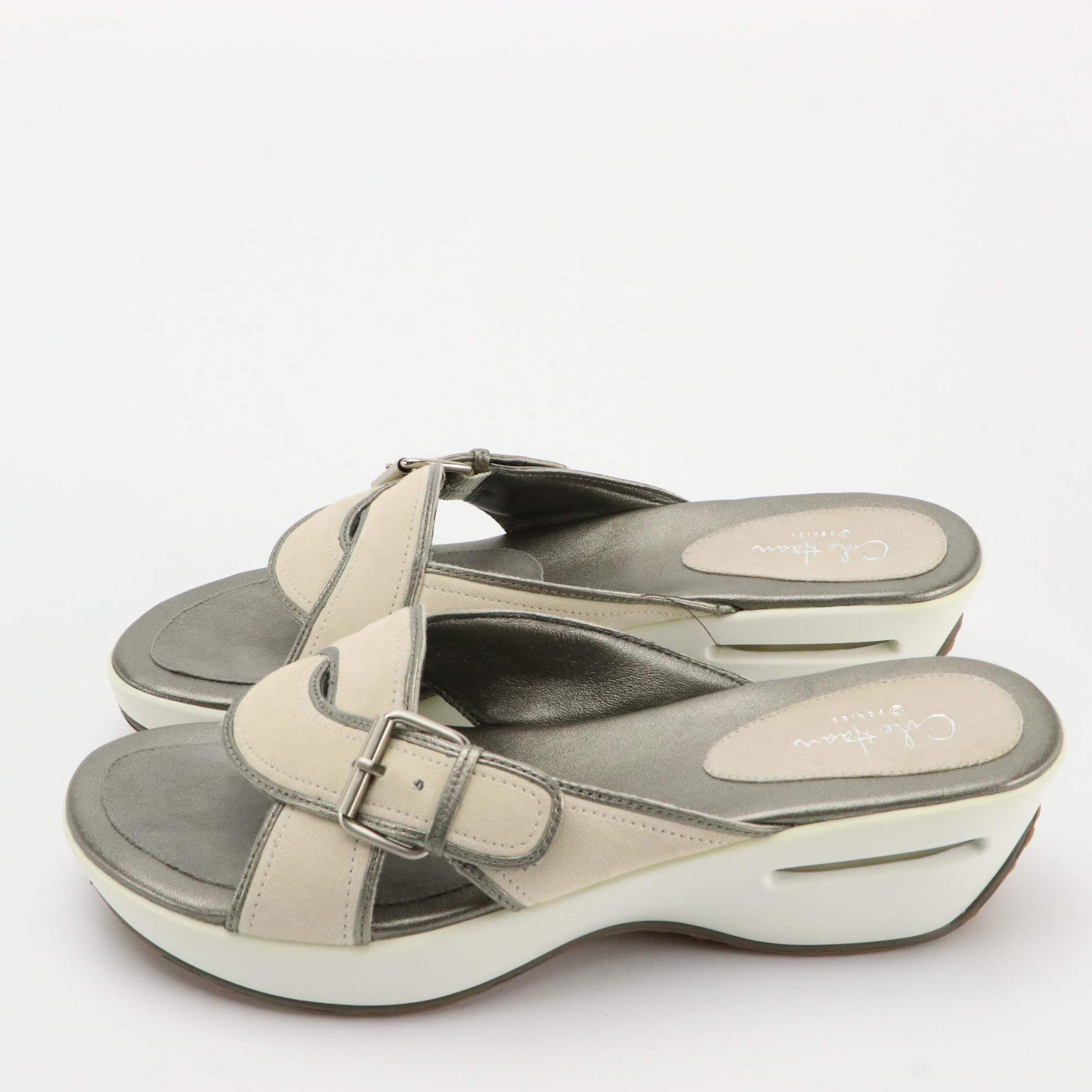 Cole Haan Air Darby Slides in Black Leather and Pearl Grey Suede with Boxes