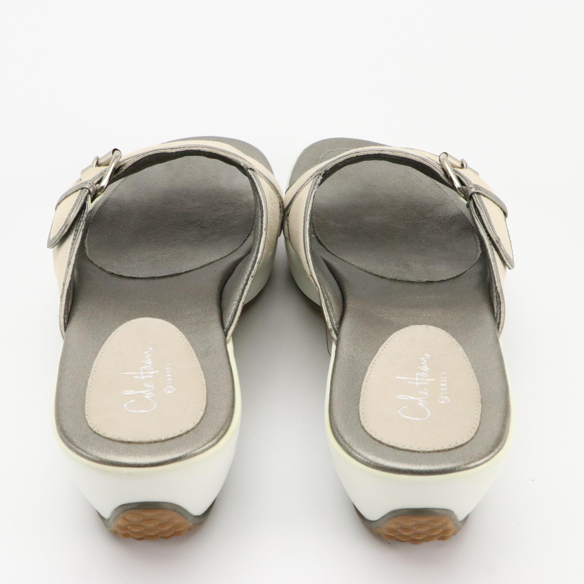 Cole Haan Air Darby Slides in Black Leather and Pearl Grey Suede with Boxes