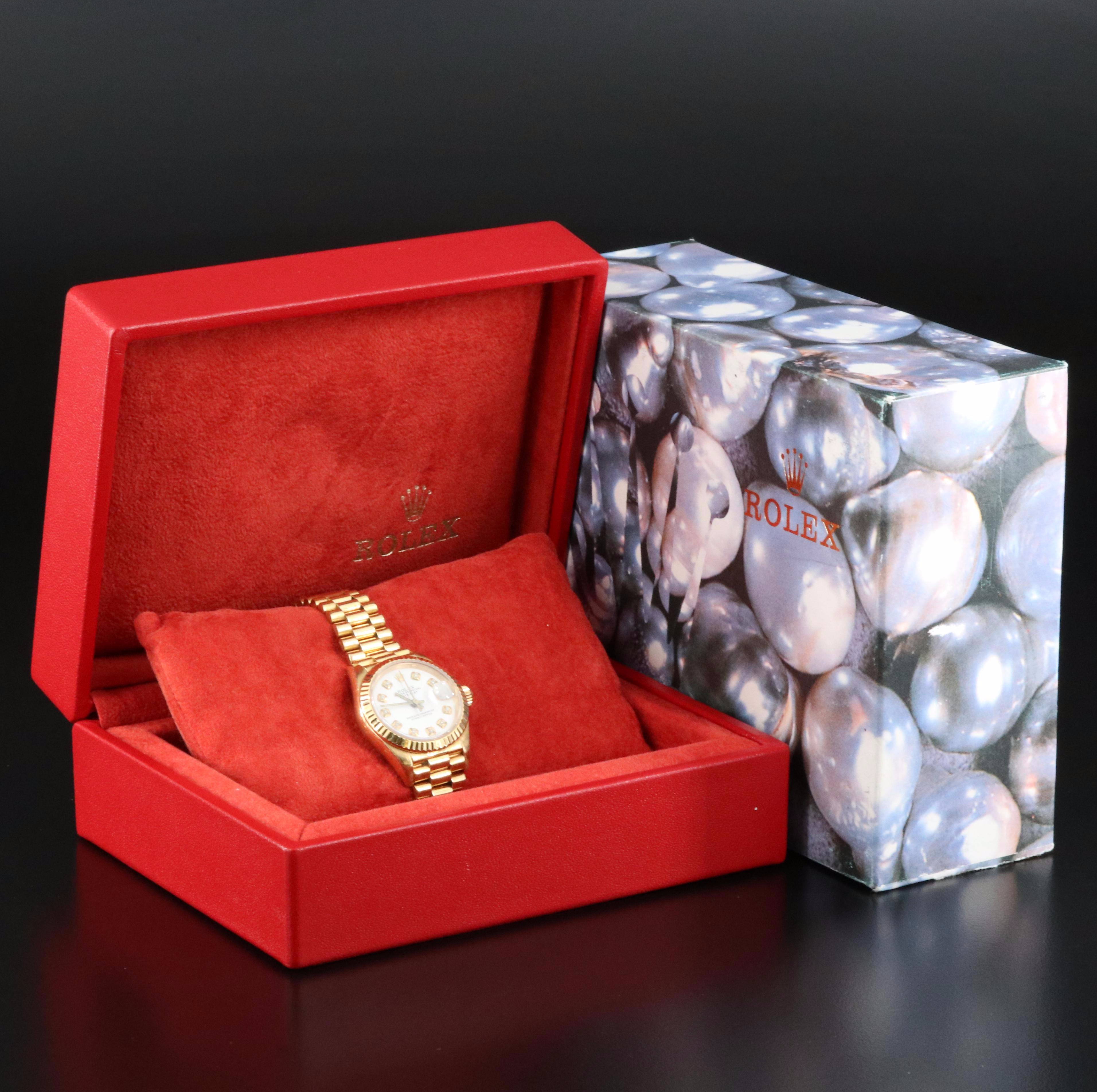 1990 Rolex 18K Custom Diamond Dial Datejust President Band Watch