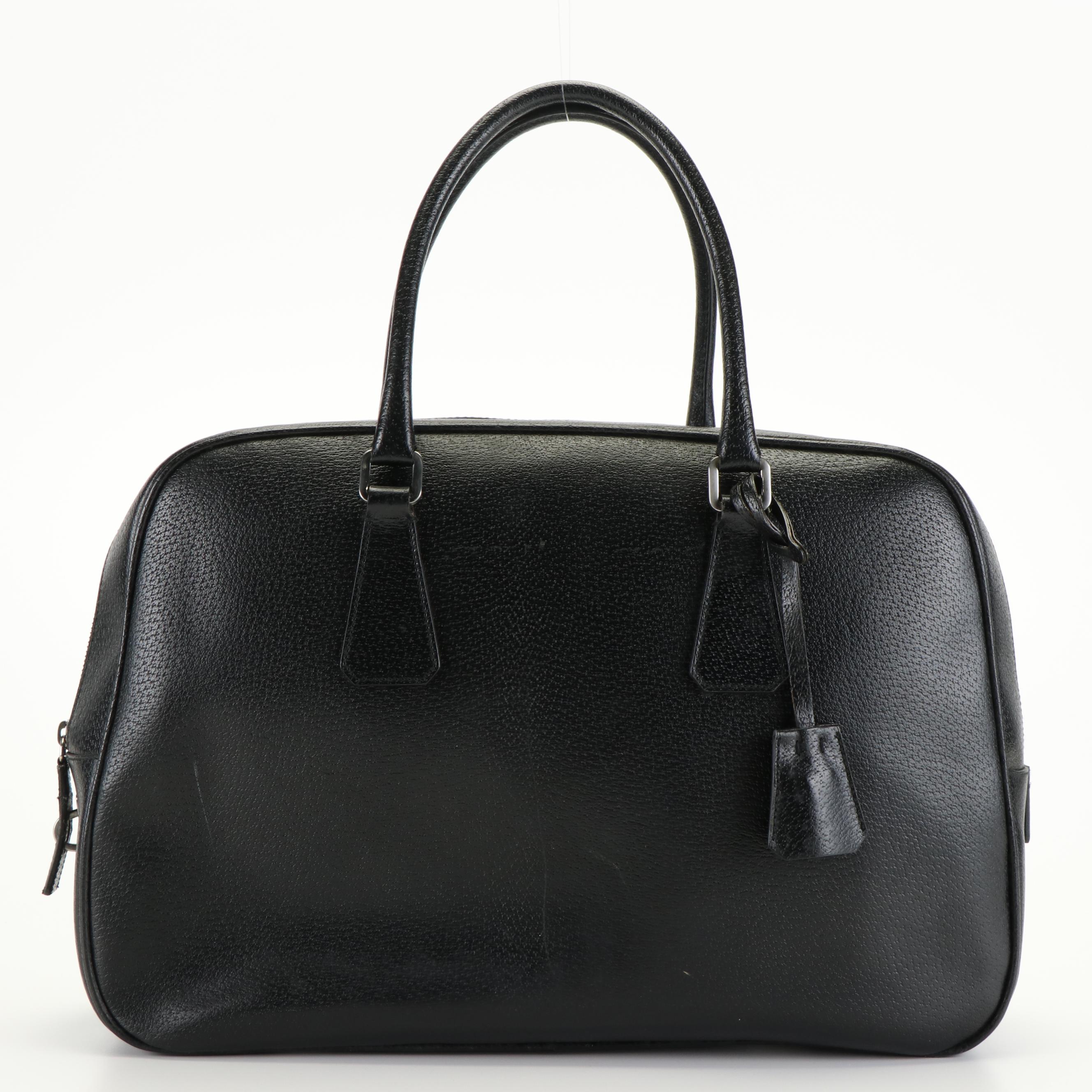 Prada Black Saffiano Leather Travel Briefcase