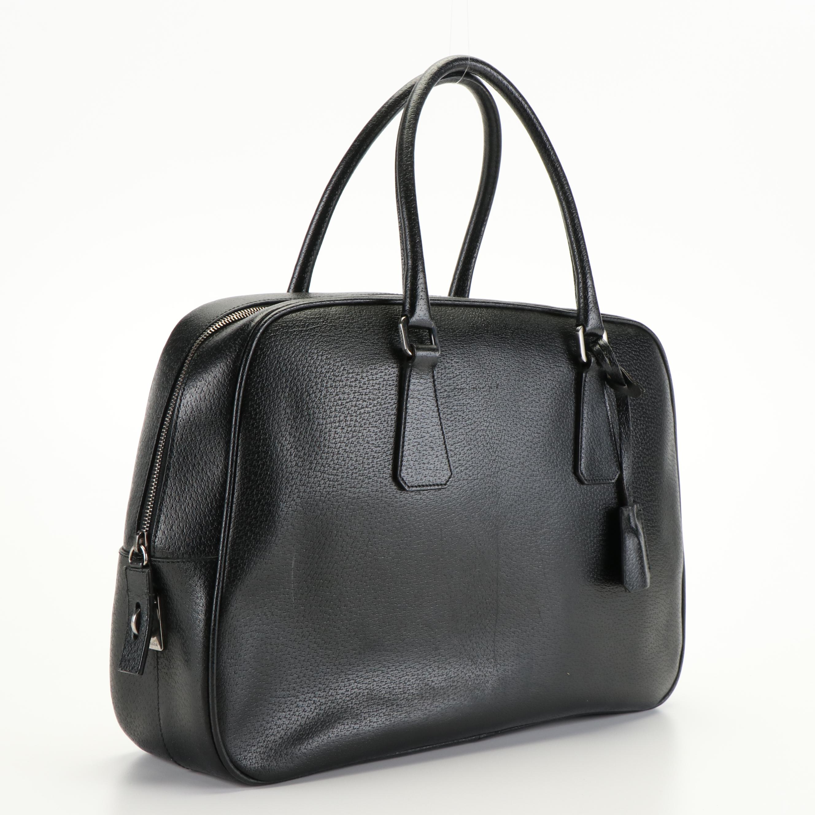 Prada Black Saffiano Leather Travel Briefcase