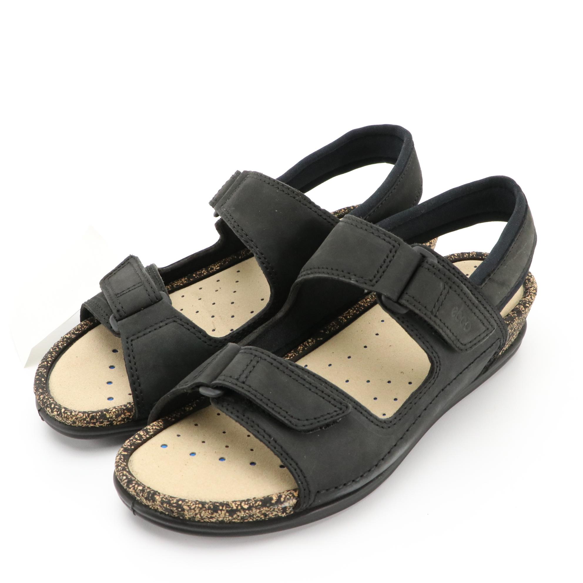 ECCO® Black Suede Casual Flats and Brown and Black Leather Sandals with Boxes
