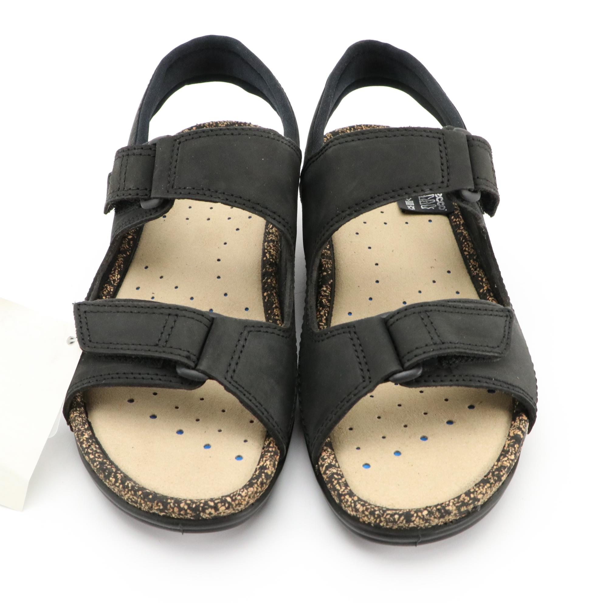 ECCO® Black Suede Casual Flats and Brown and Black Leather Sandals with Boxes