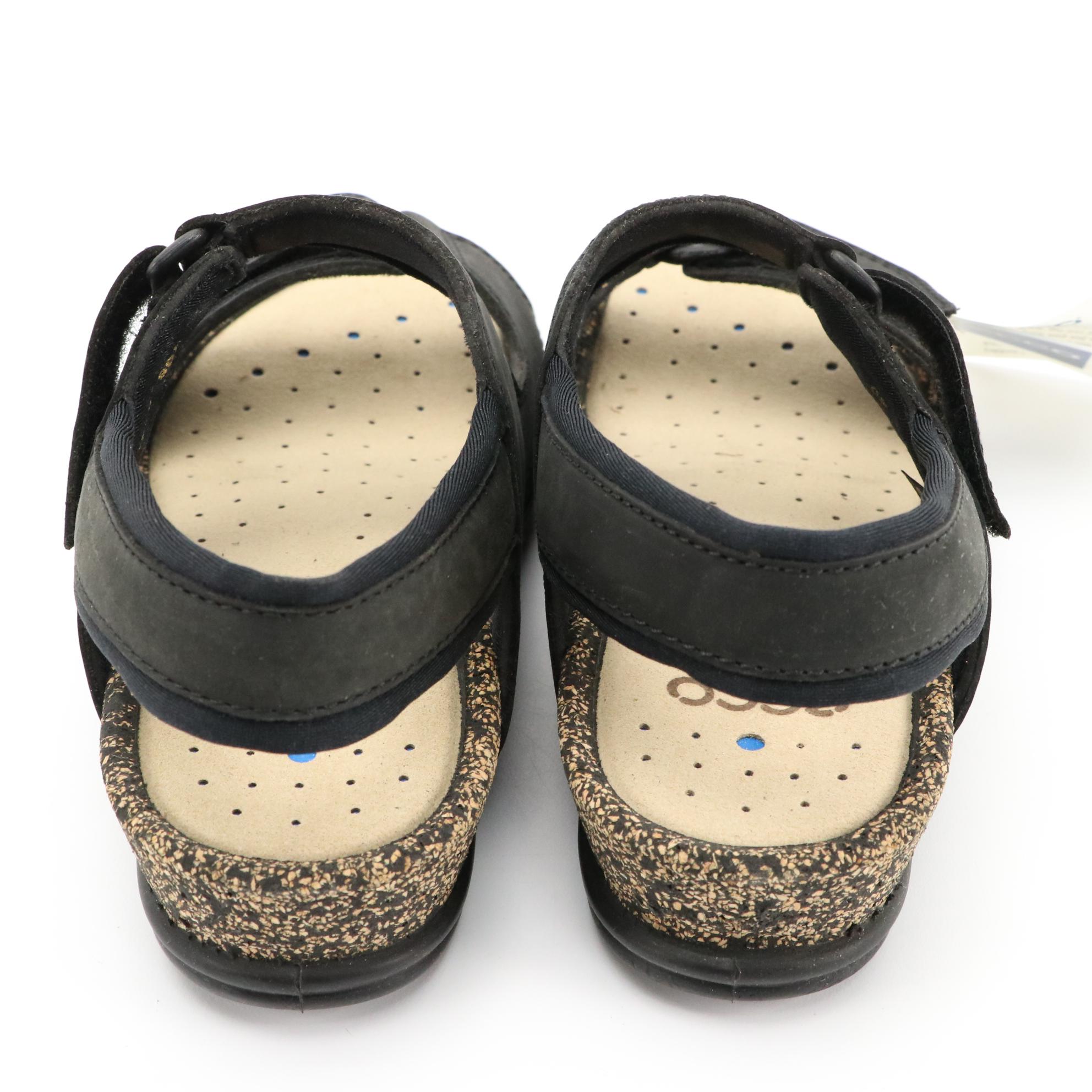 ECCO® Black Suede Casual Flats and Brown and Black Leather Sandals with Boxes