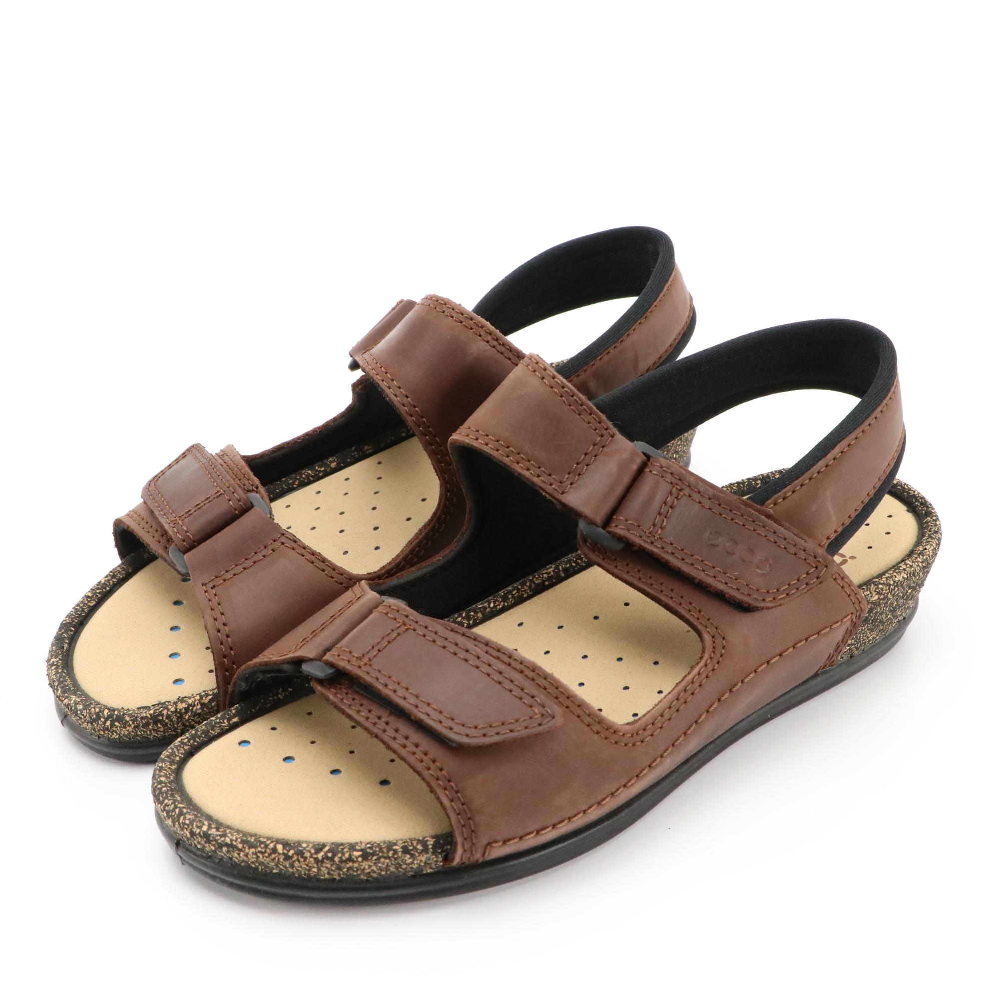 ECCO® Black Suede Casual Flats and Brown and Black Leather Sandals with Boxes