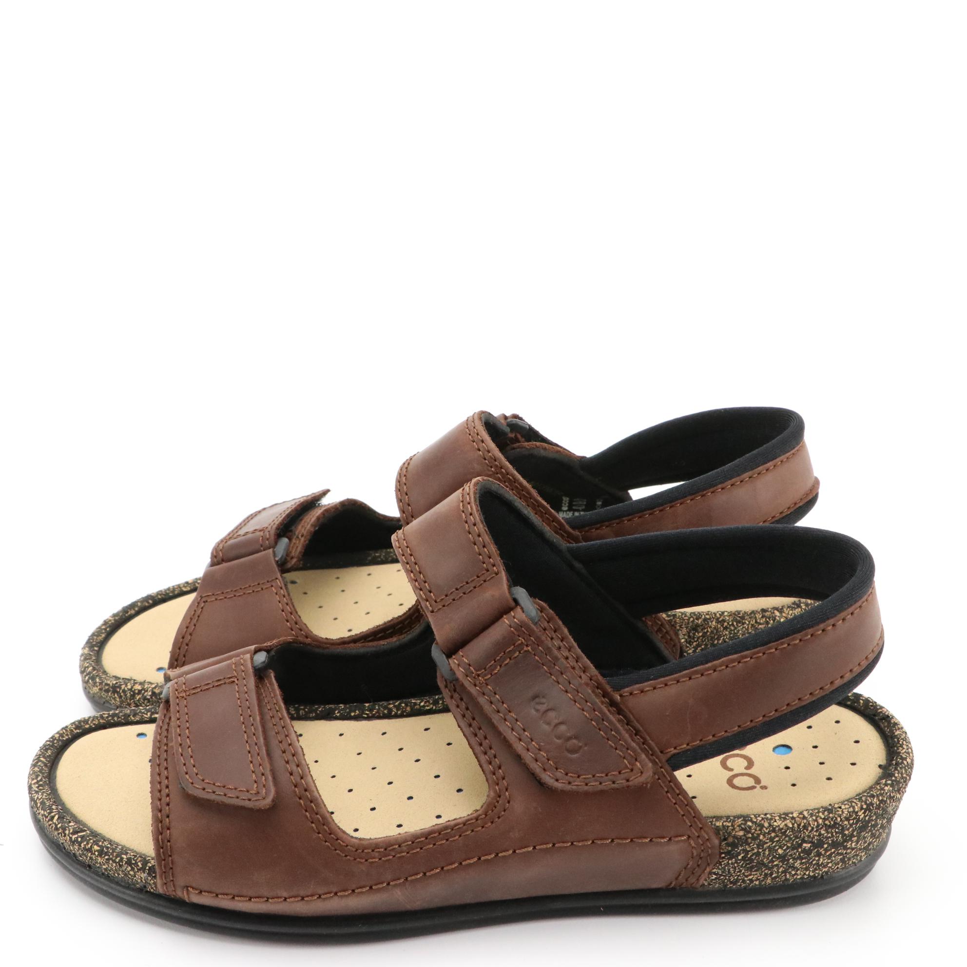 ECCO® Black Suede Casual Flats and Brown and Black Leather Sandals with Boxes