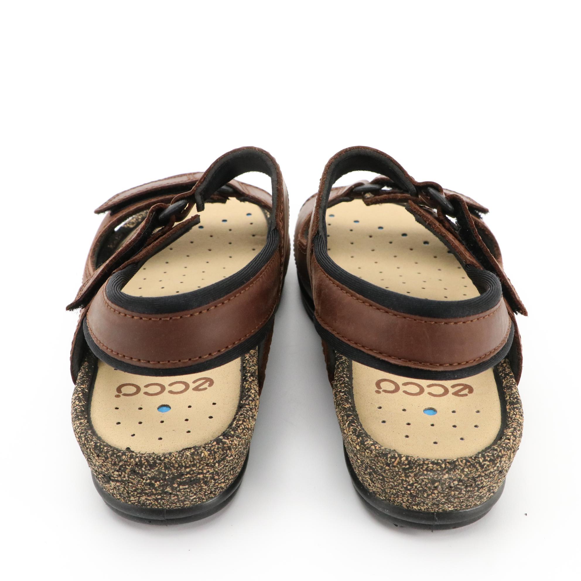 ECCO® Black Suede Casual Flats and Brown and Black Leather Sandals with Boxes