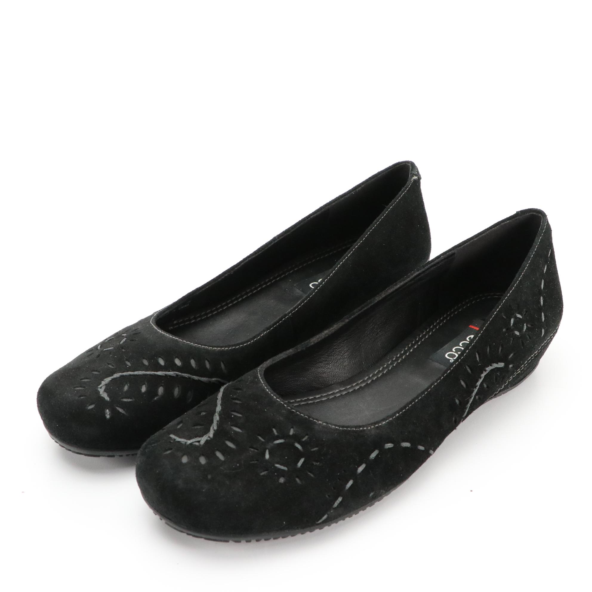 ECCO® Black Suede Casual Flats and Brown and Black Leather Sandals with Boxes