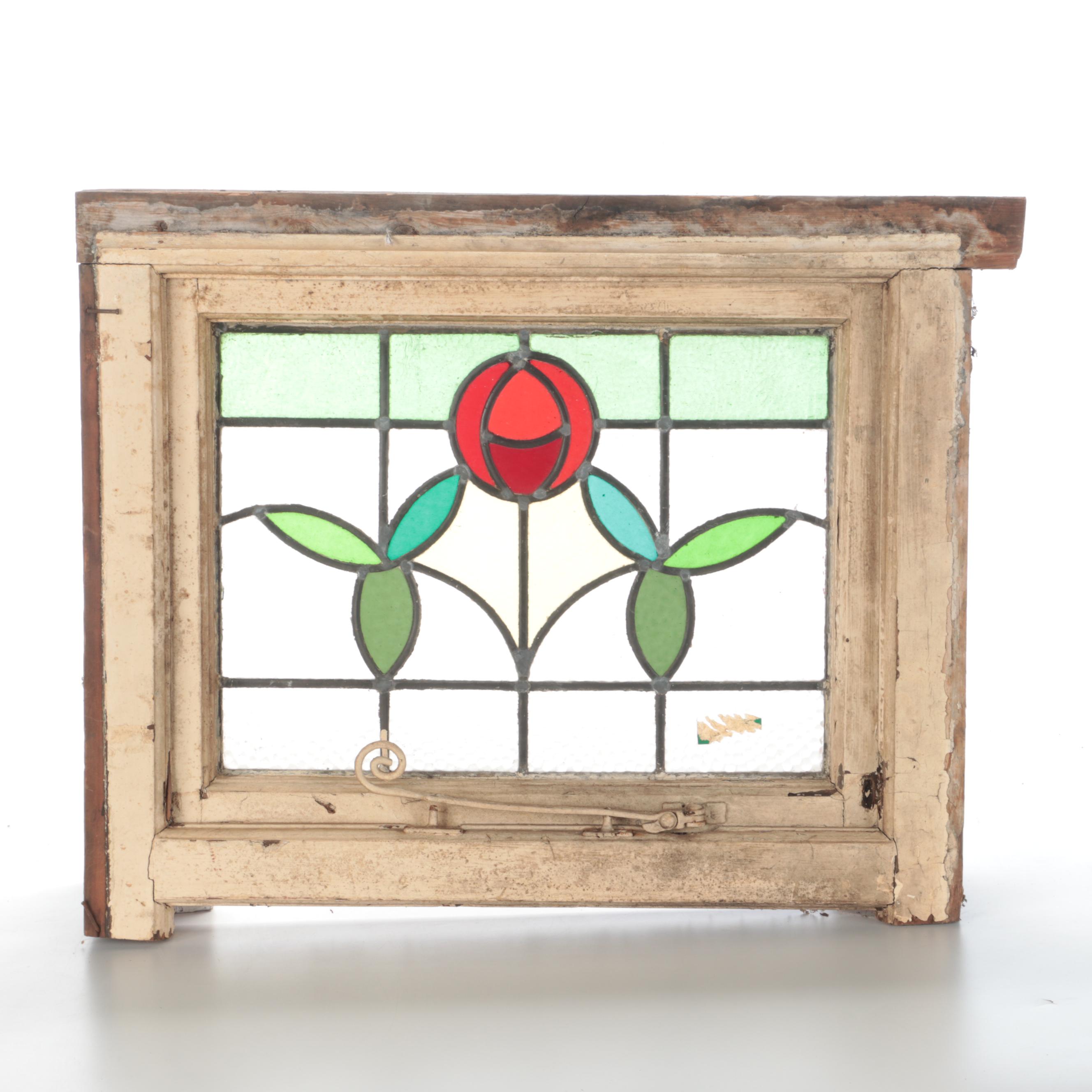 Arts & Crafts Style Stained Glass Casement Window EBTH