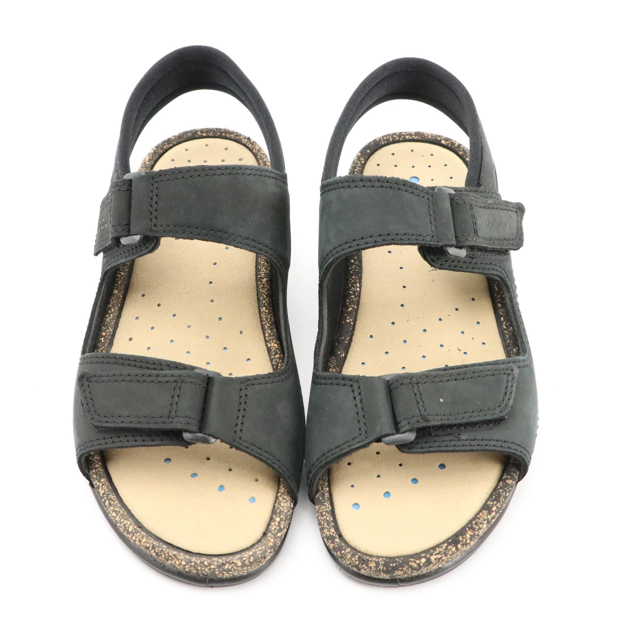 ECCO® Cosmo II Black Sandals in Oiled Nubuck Leather, New in Boxes