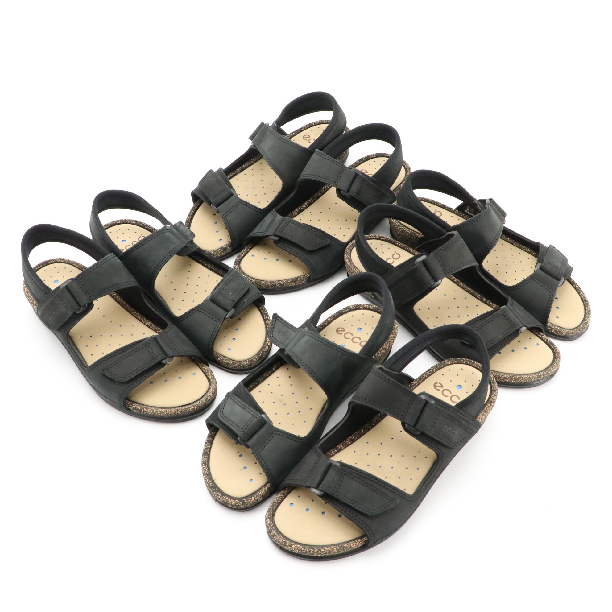 ECCO® Cosmo II Black Sandals in Oiled Nubuck Leather, New in Boxes